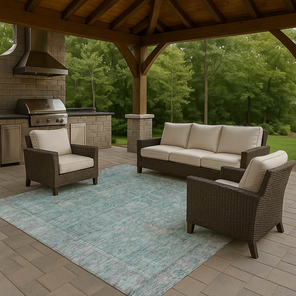 Luxury Washable Indoor/Outdoor traditional SL11 Aqua Teal Rug 2'6" x 3'10" #shape_Rectangle