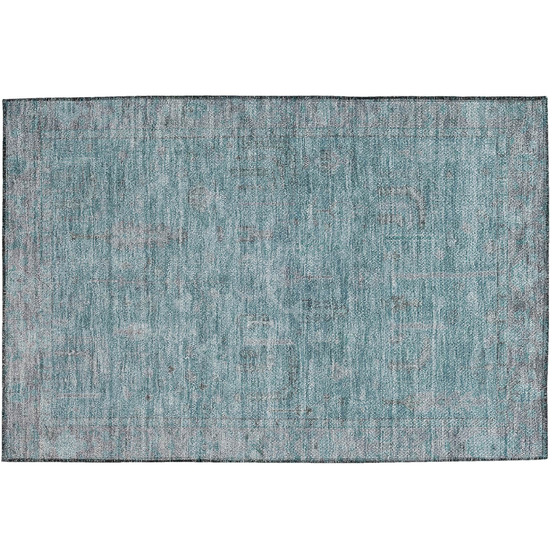 Luxury Washable Indoor/Outdoor traditional SL11 Aqua Teal Rug 1'8" x 2'6" #shape_Rectangle