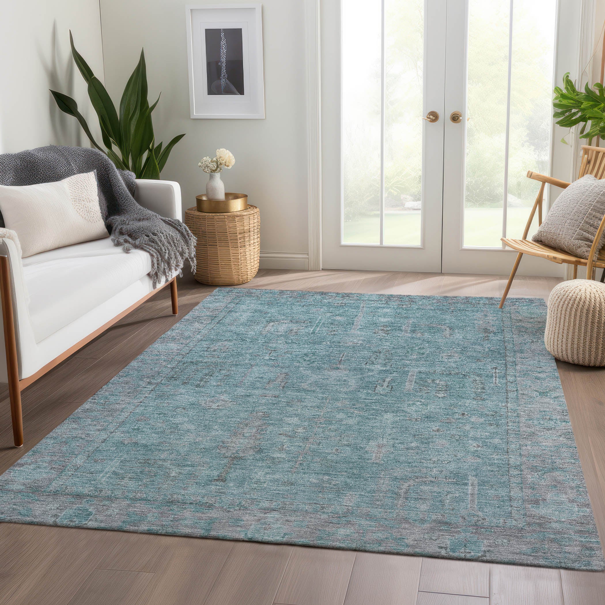 Luxury Washable Indoor/Outdoor traditional SL11 Aqua Teal Rug 2'6" x 3'10" #shape_Rectangle