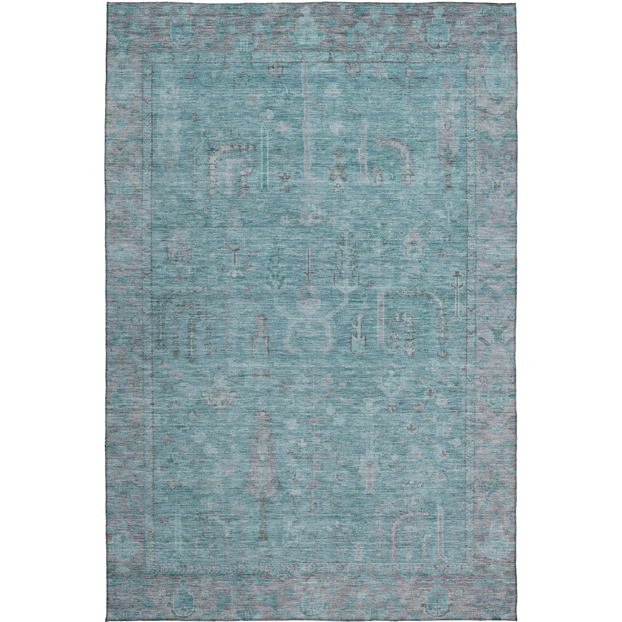 Luxury Washable Indoor/Outdoor traditional SL11 Aqua Teal Rug 2'6" x 3'10" #shape_Rectangle