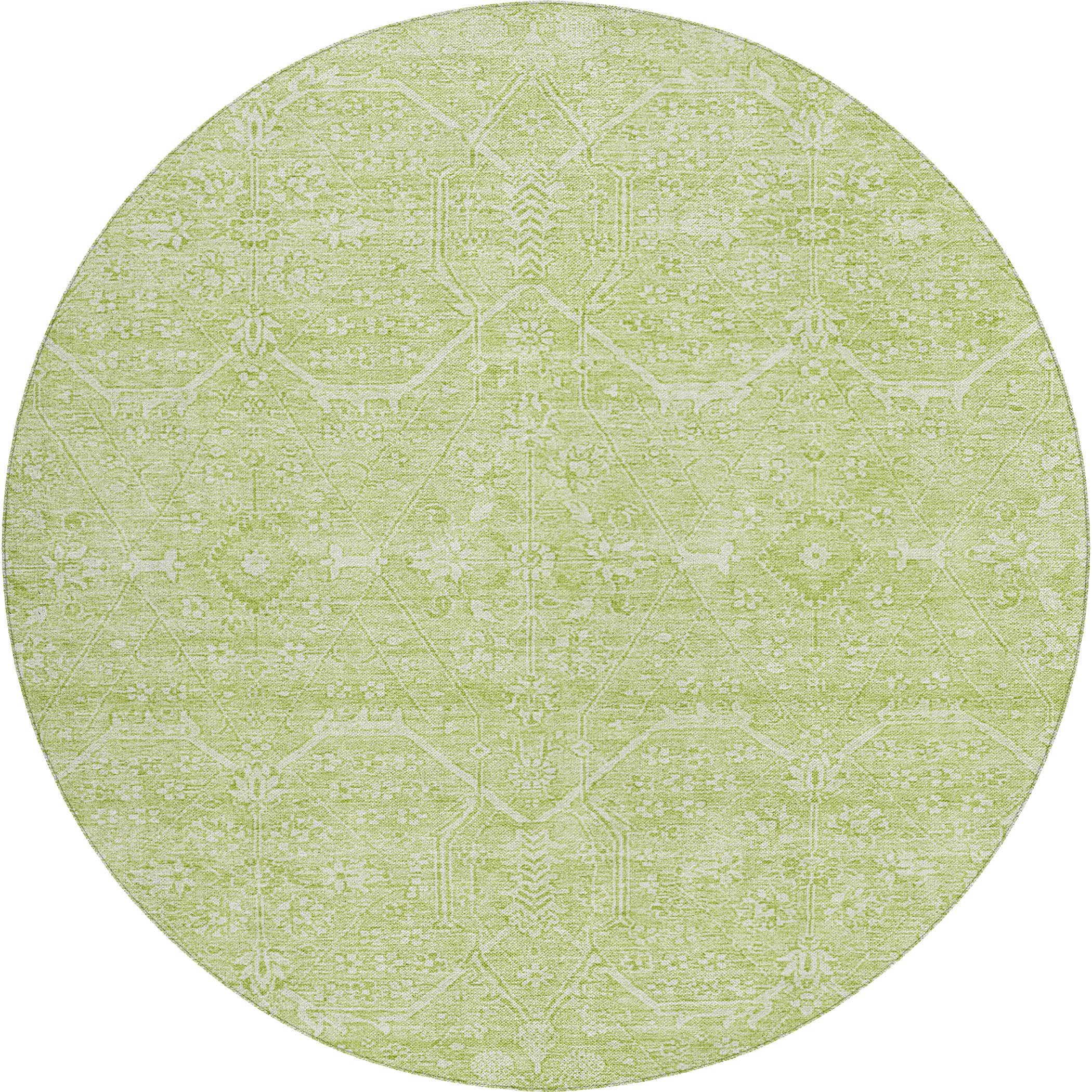 Luxury Washable Indoor/Outdoor transitional SL12 Lime Green Rug 8' x 8' #shape_Round