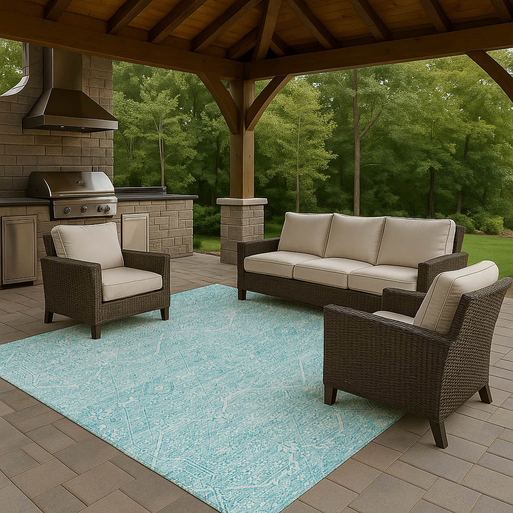 Luxury Washable Indoor/Outdoor transitional SL12 Sky Blue Rug 2'6" x 3'10" #shape_Rectangle