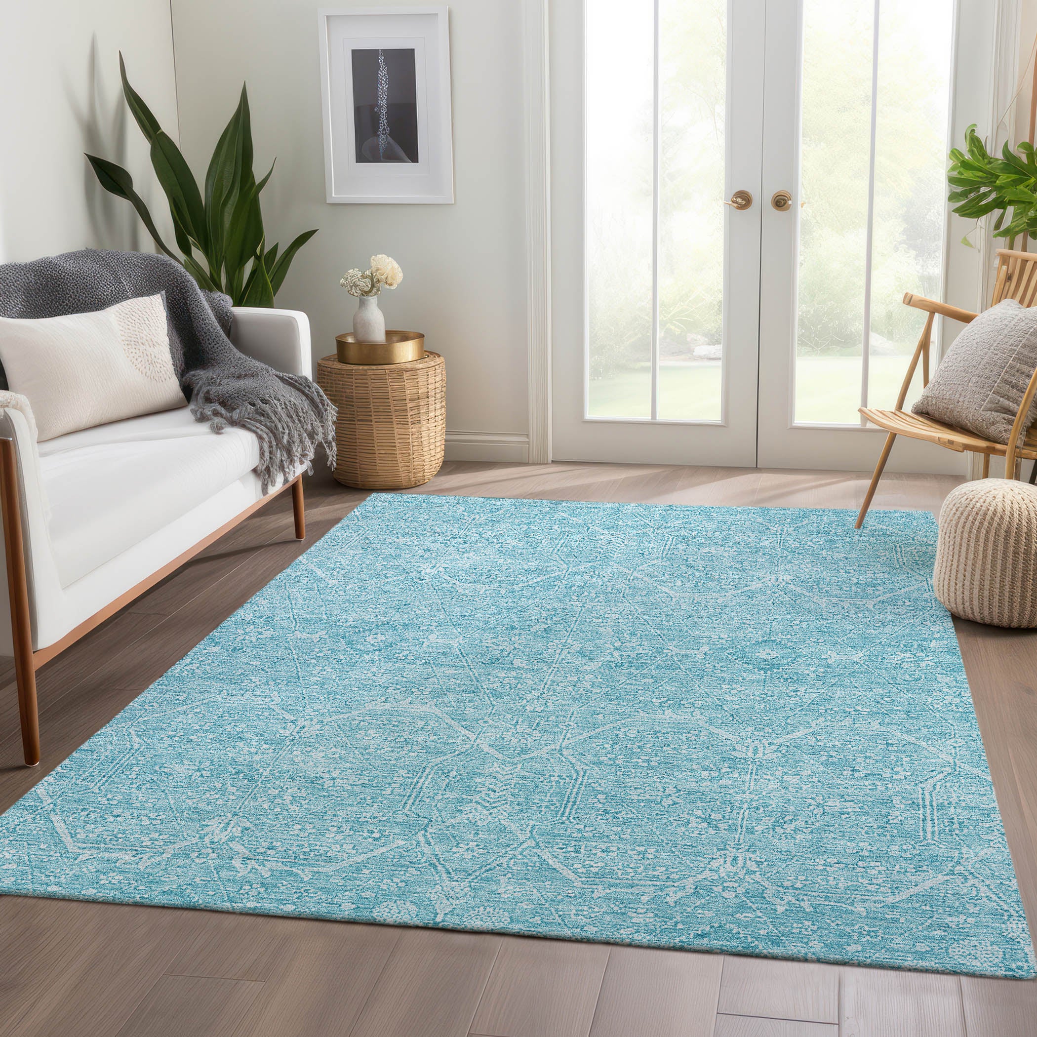 Luxury Washable Indoor/Outdoor transitional SL12 Sky Blue Rug 2'6" x 3'10" #shape_Rectangle