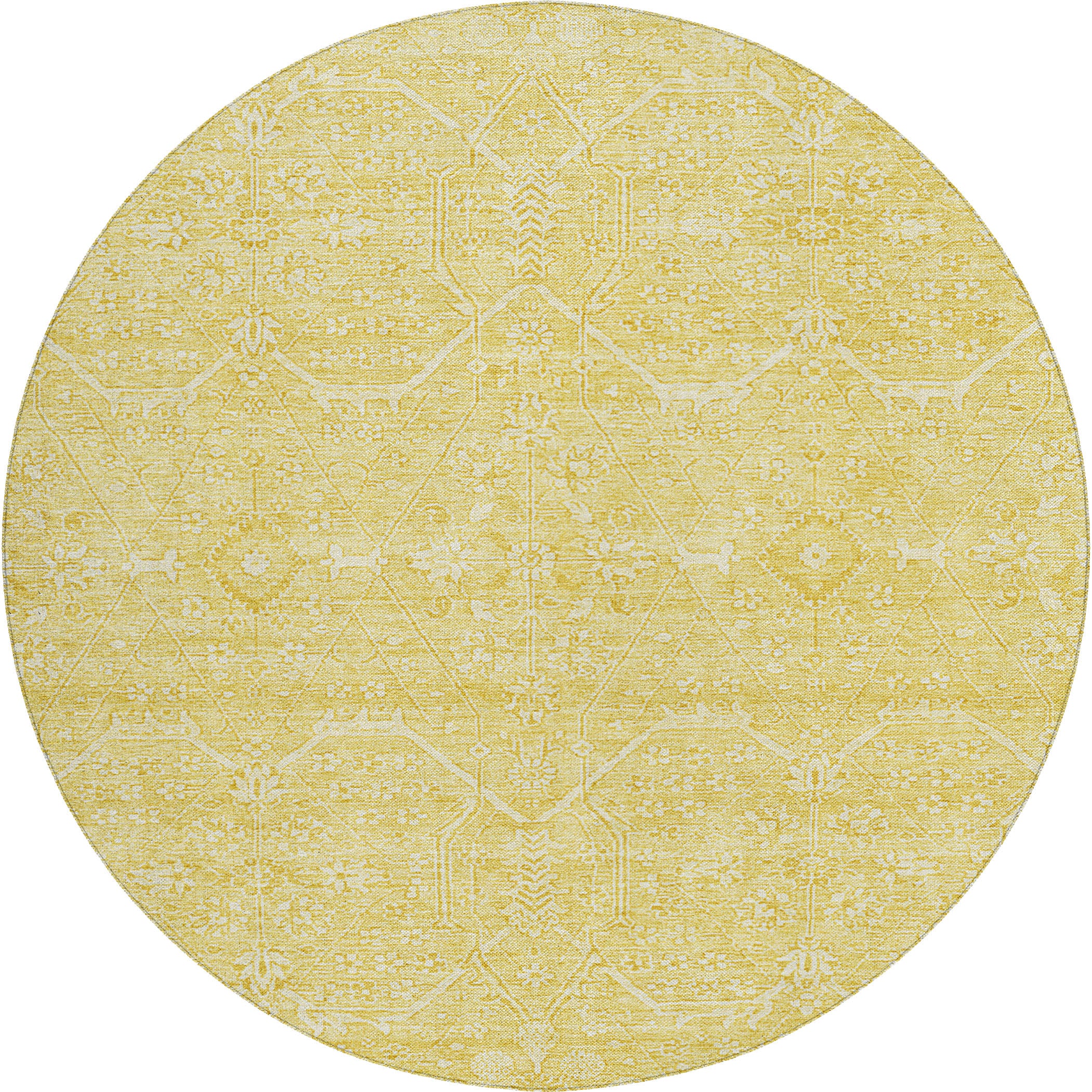 Luxury Washable Indoor/Outdoor transitional SL12 Yellow Gold Rug 8' x 8' #shape_Round