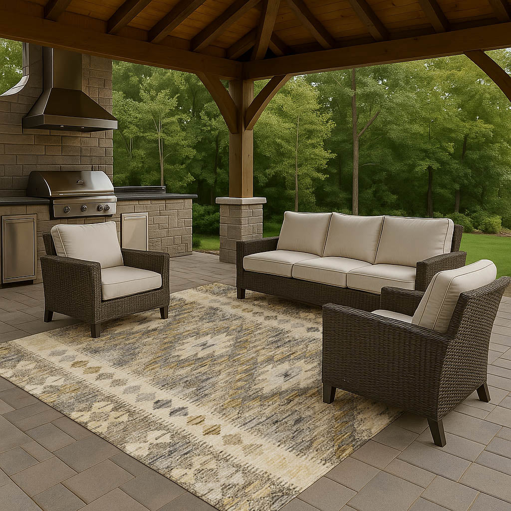 Luxury Washable Indoor/Outdoor transitional SL13 Beige Brown Rug 2'6" x 3'10" #shape_Rectangle