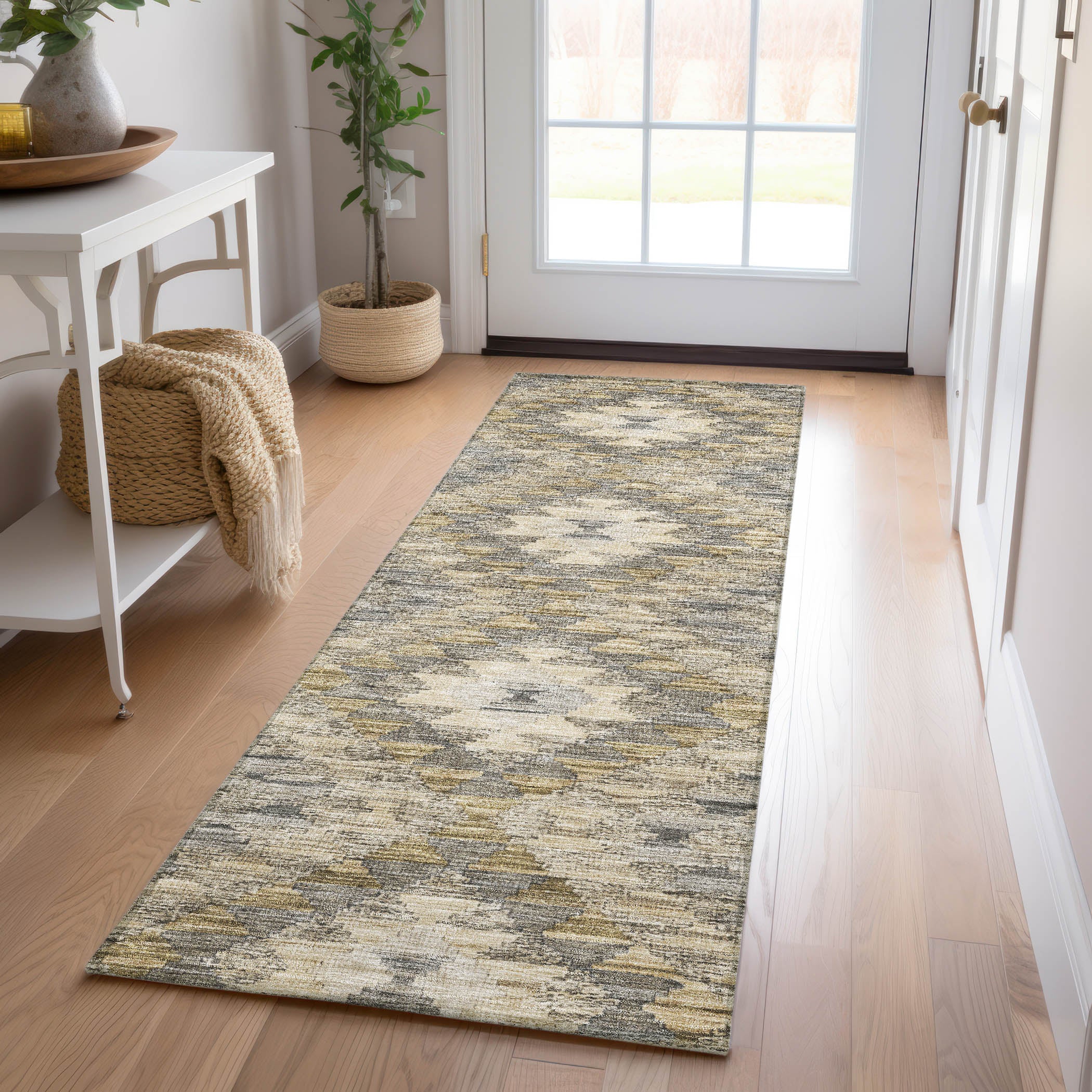 Luxury Washable Indoor/Outdoor transitional SL13 Beige Brown Rug 2'3" x 7'6" #shape_Runner