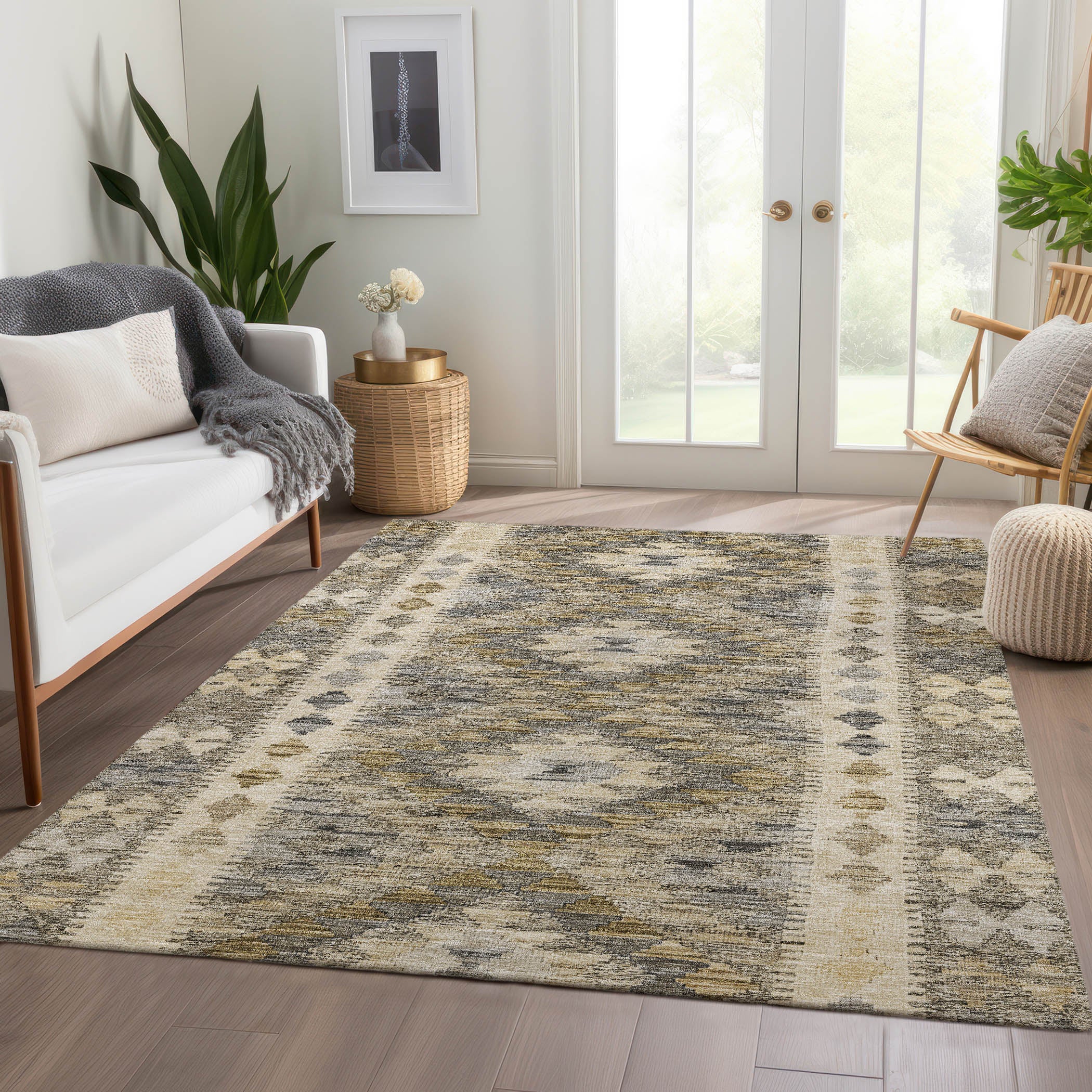 Luxury Washable Indoor/Outdoor transitional SL13 Beige Brown Rug 2'6" x 3'10" #shape_Rectangle
