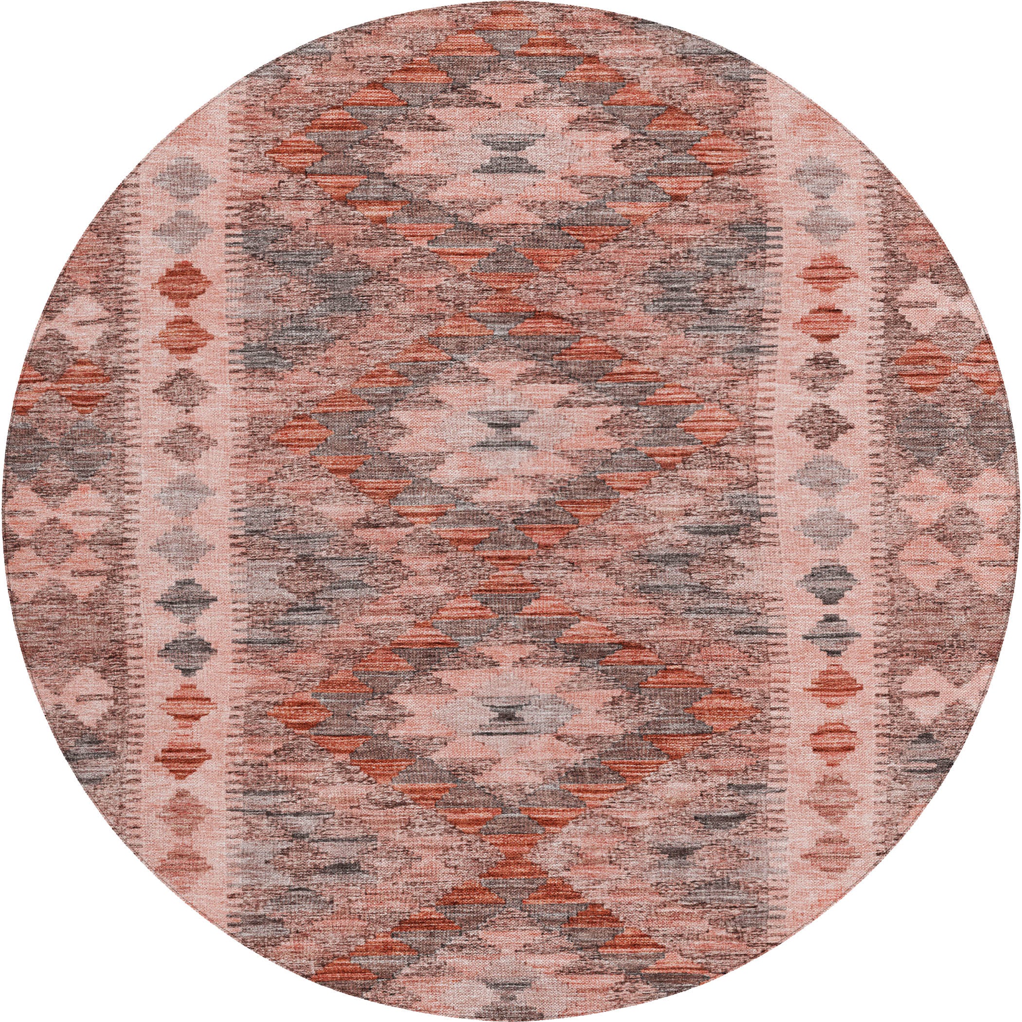 Luxury Washable Indoor/Outdoor transitional SL13 Terracotta Orange Rug 8' x 8' #shape_Round