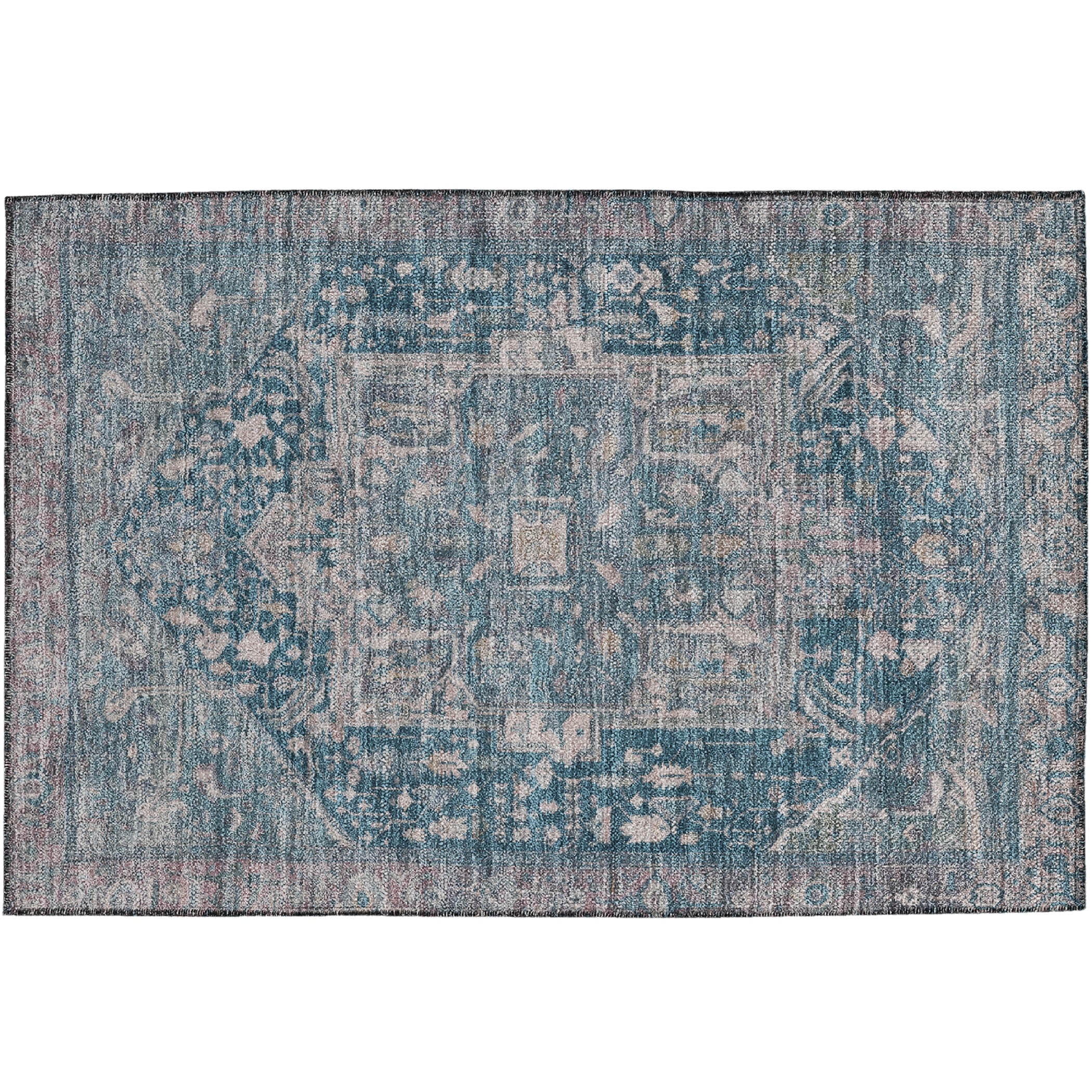 Luxury Washable Indoor/Outdoor traditional SL14 Blue Rug 1'8" x 2'6" #shape_Rectangle