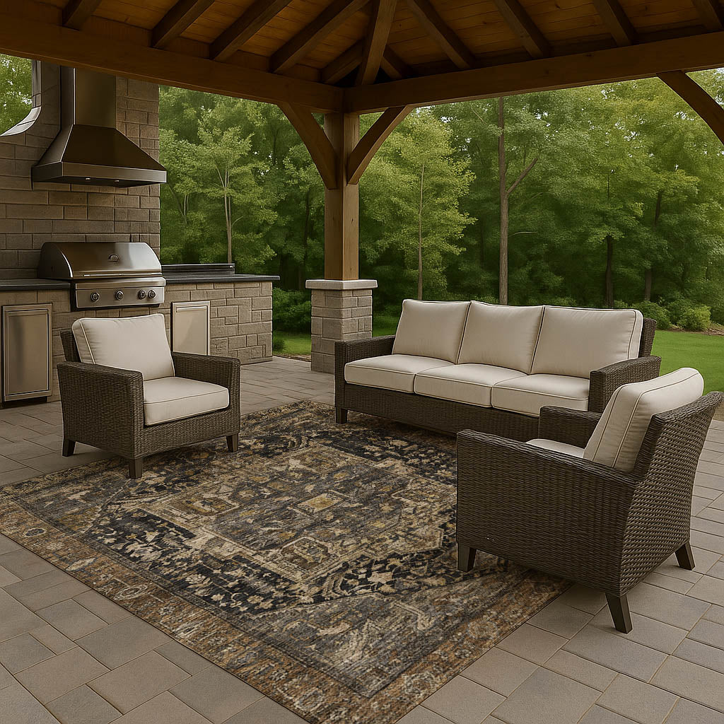 Luxury Washable Indoor/Outdoor traditional SL14 Charcoal Gray Rug 2'6" x 3'10" #shape_Rectangle