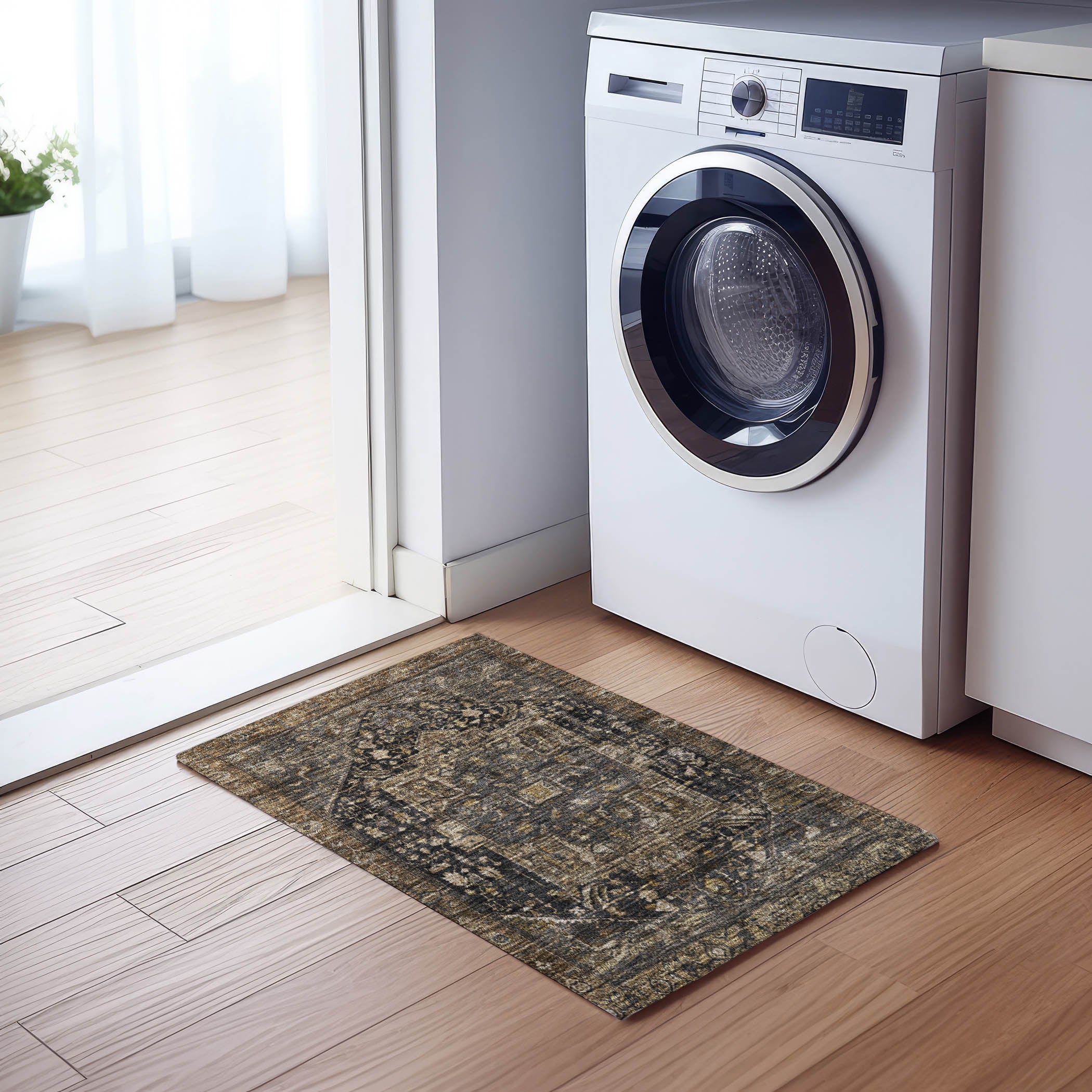 Luxury Washable Indoor/Outdoor traditional SL14 Charcoal Gray Rug 1'8" x 2'6" #shape_Rectangle