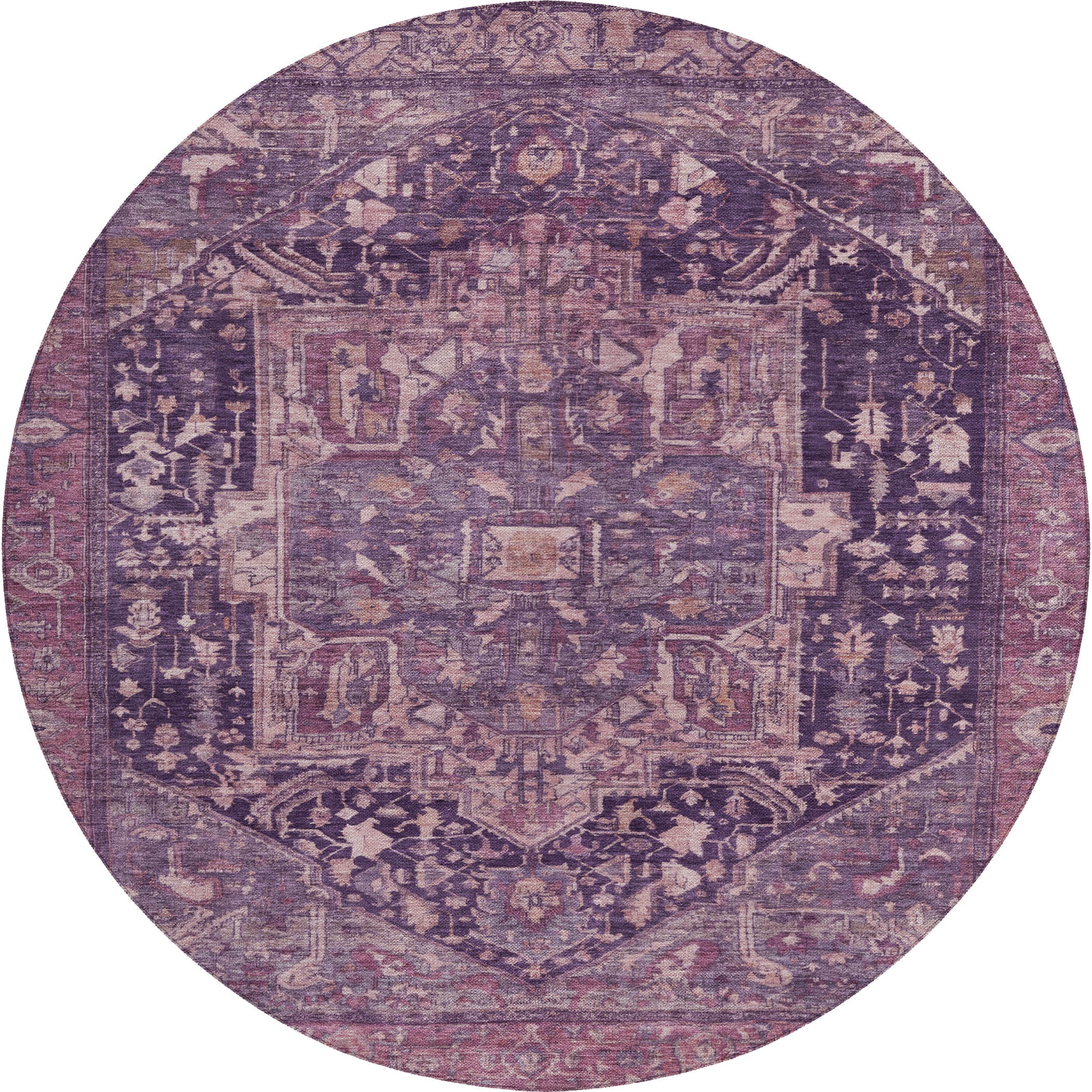 Luxury Washable Indoor/Outdoor traditional SL14 Eggplant Purple Rug 8' x 8' #shape_Round