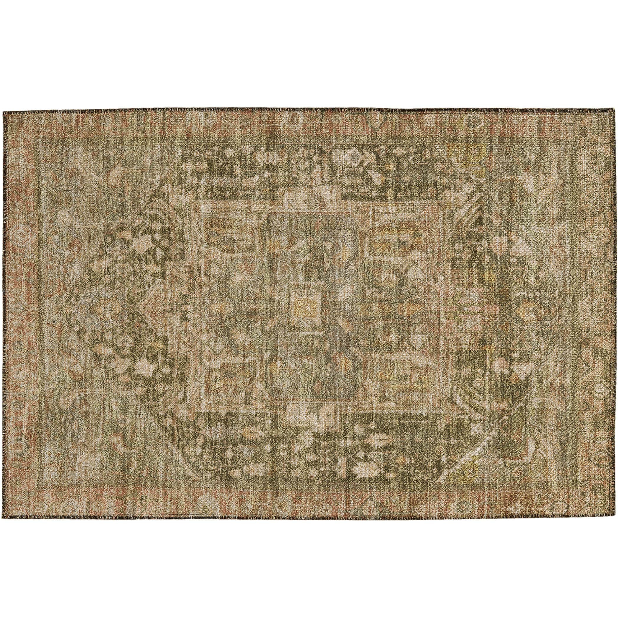 Luxury Washable Indoor/Outdoor traditional SL14 Fern Green Rug 1'8" x 2'6" #shape_Rectangle