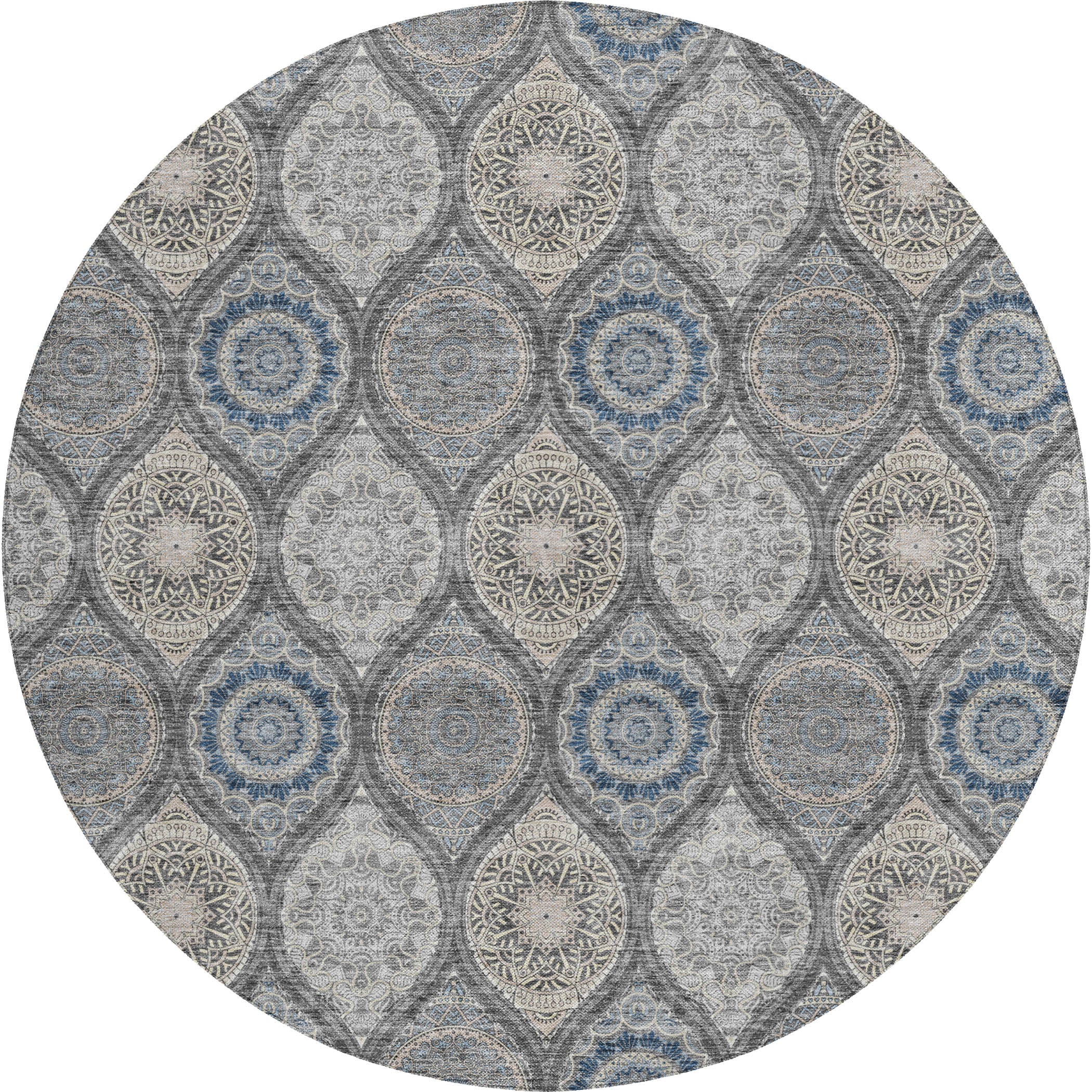 Luxury Washable Indoor/Outdoor transitional SL1 Gray Rug 8' x 8' #shape_Round