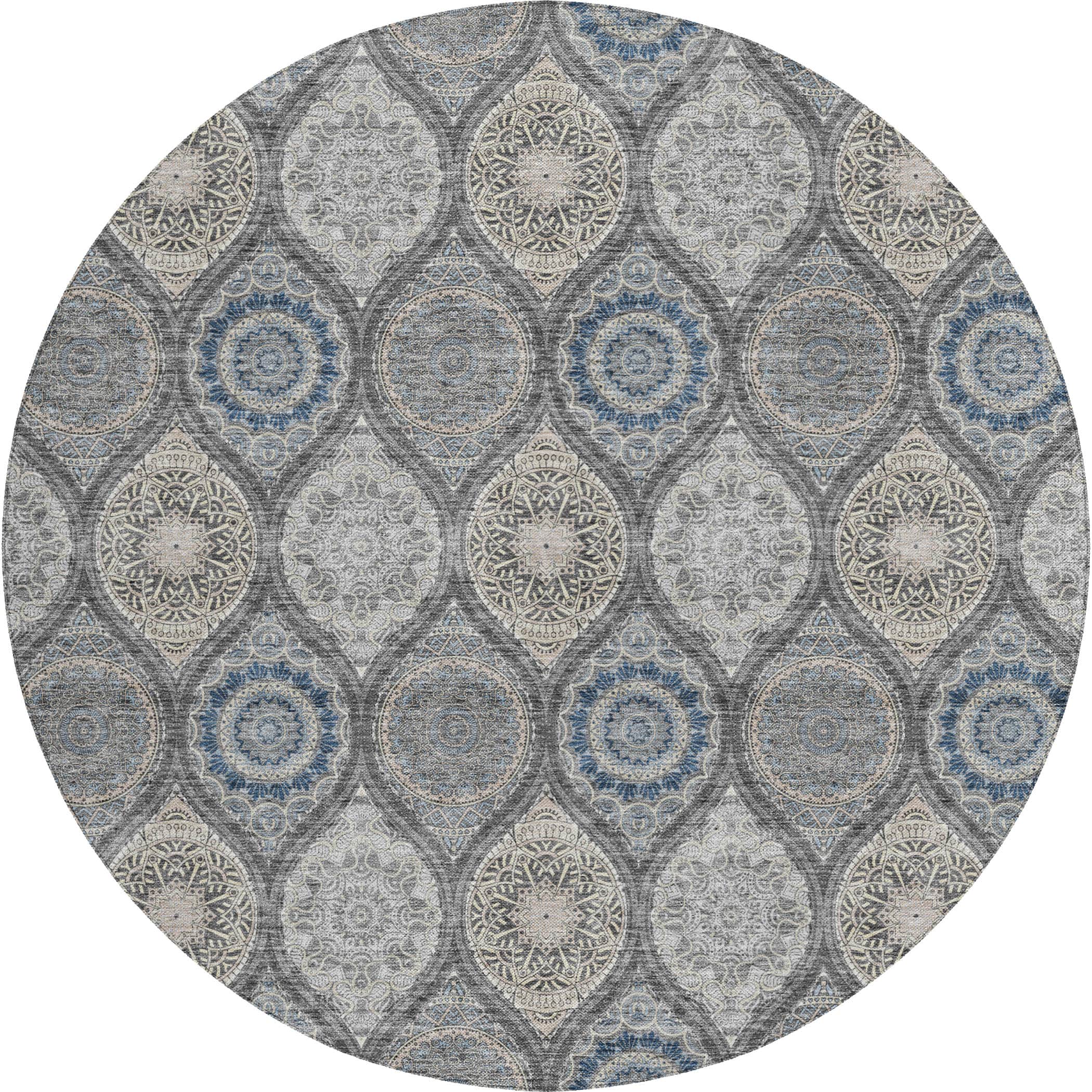 Luxury Washable Indoor/Outdoor transitional SL1 Gray Rug 8' x 8' #shape_Round