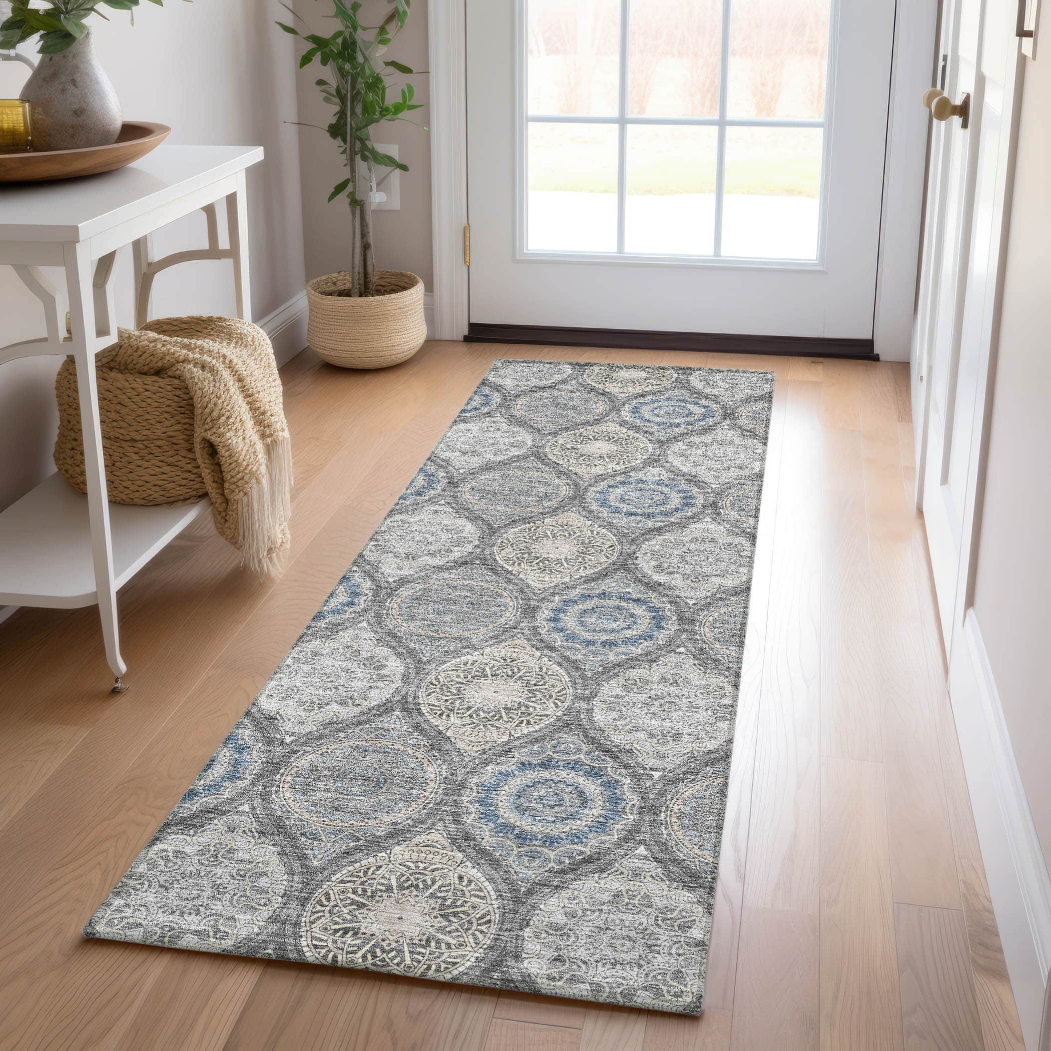 Luxury Washable Indoor/Outdoor transitional SL1 Gray Rug 2'3" x 7'6" #shape_Runner