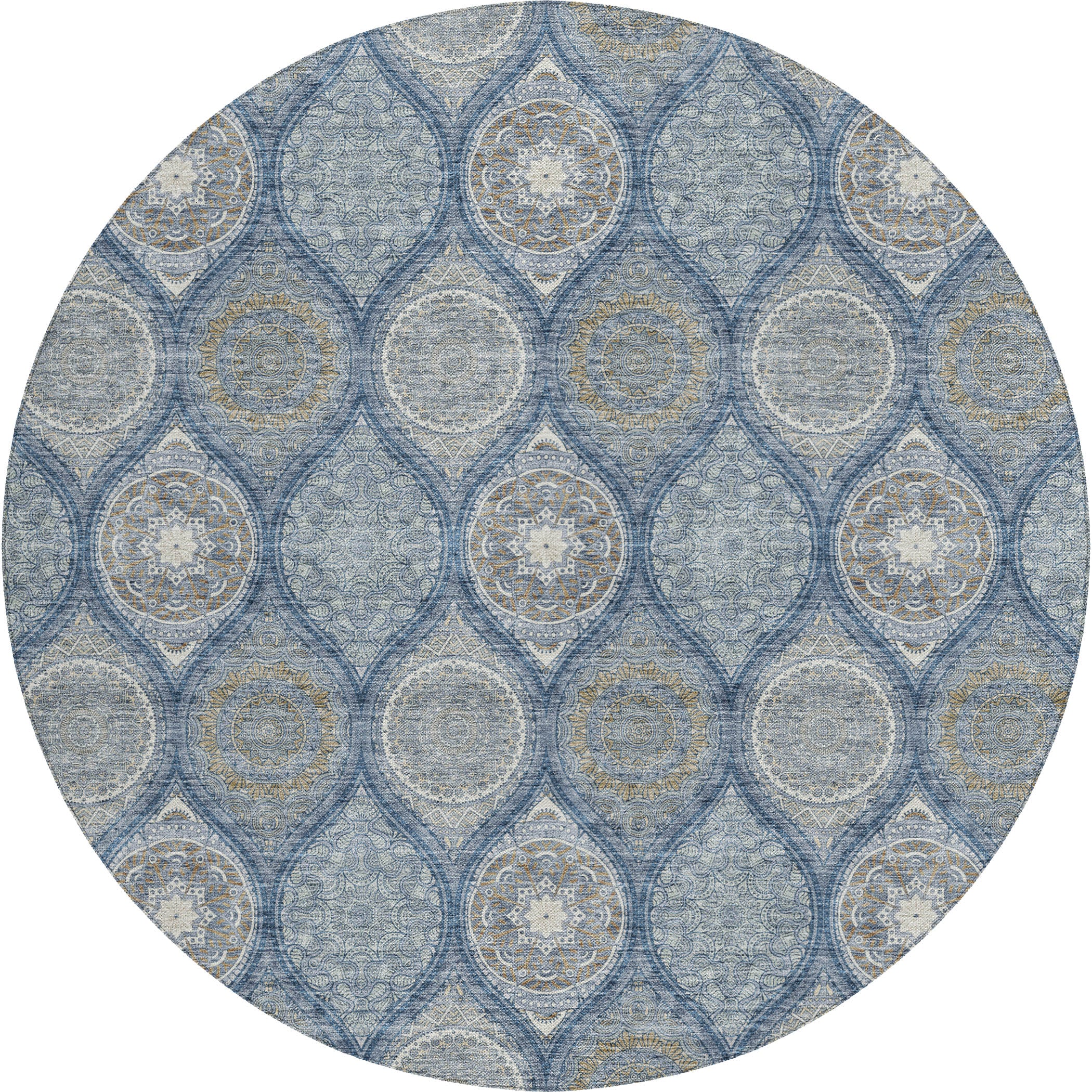 Luxury Washable Indoor/Outdoor transitional SL1 Navy Blue Rug 8' x 8' #shape_Round