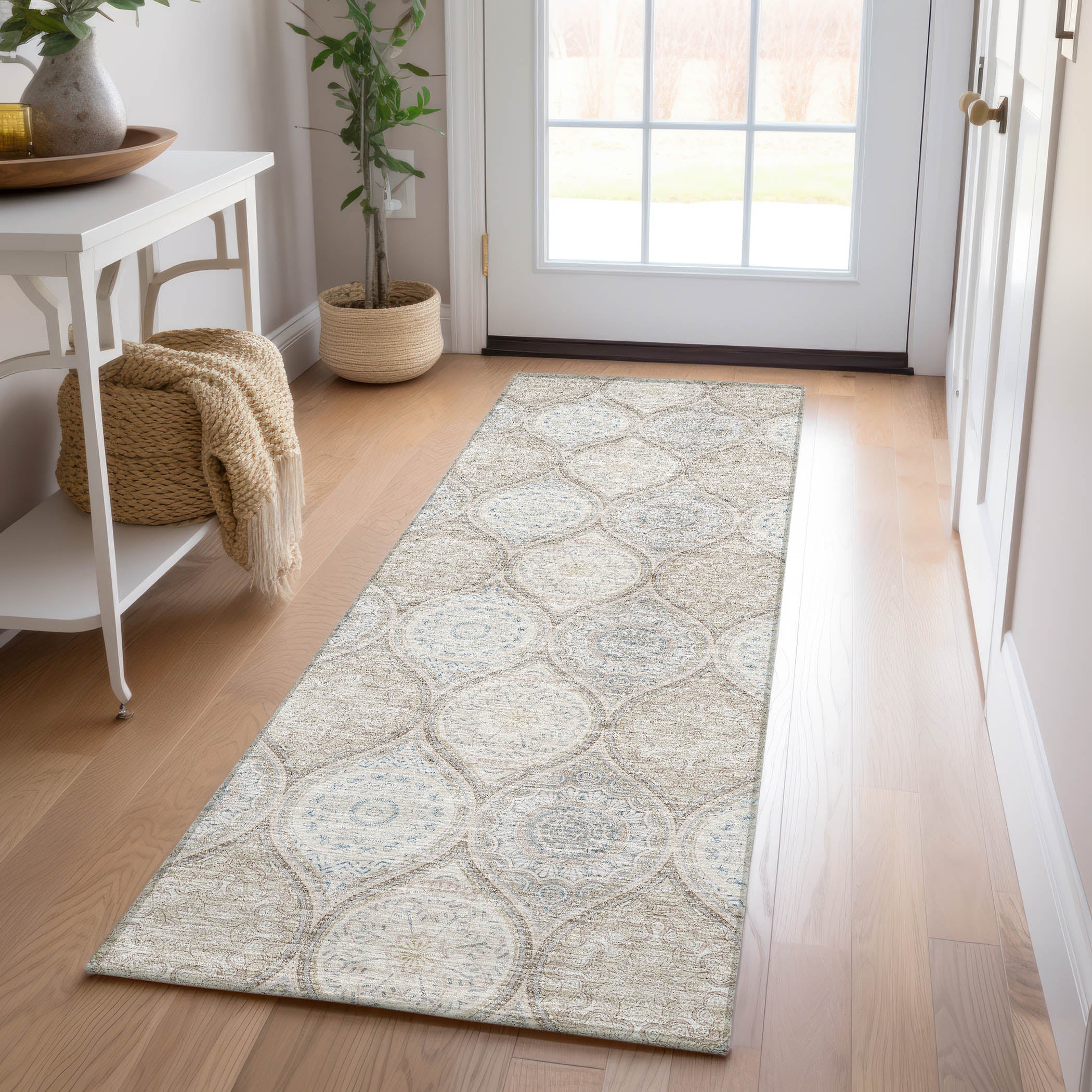 Luxury Washable Indoor/Outdoor transitional SL1 Taupe Brown Rug 2'3" x 7'6" #shape_Runner