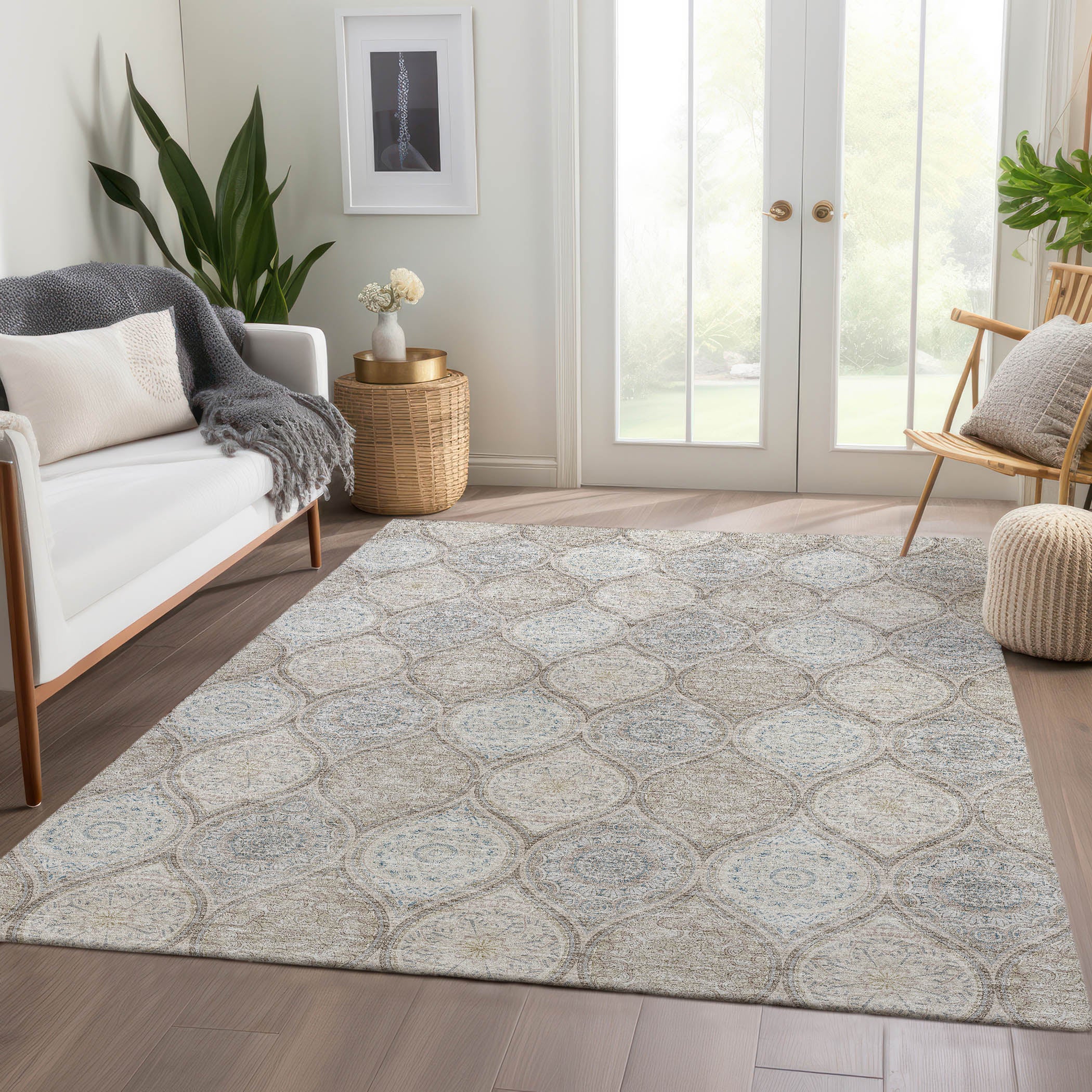 Luxury Washable Indoor/Outdoor transitional SL1 Taupe Brown Rug 2'6" x 3'10" #shape_Rectangle