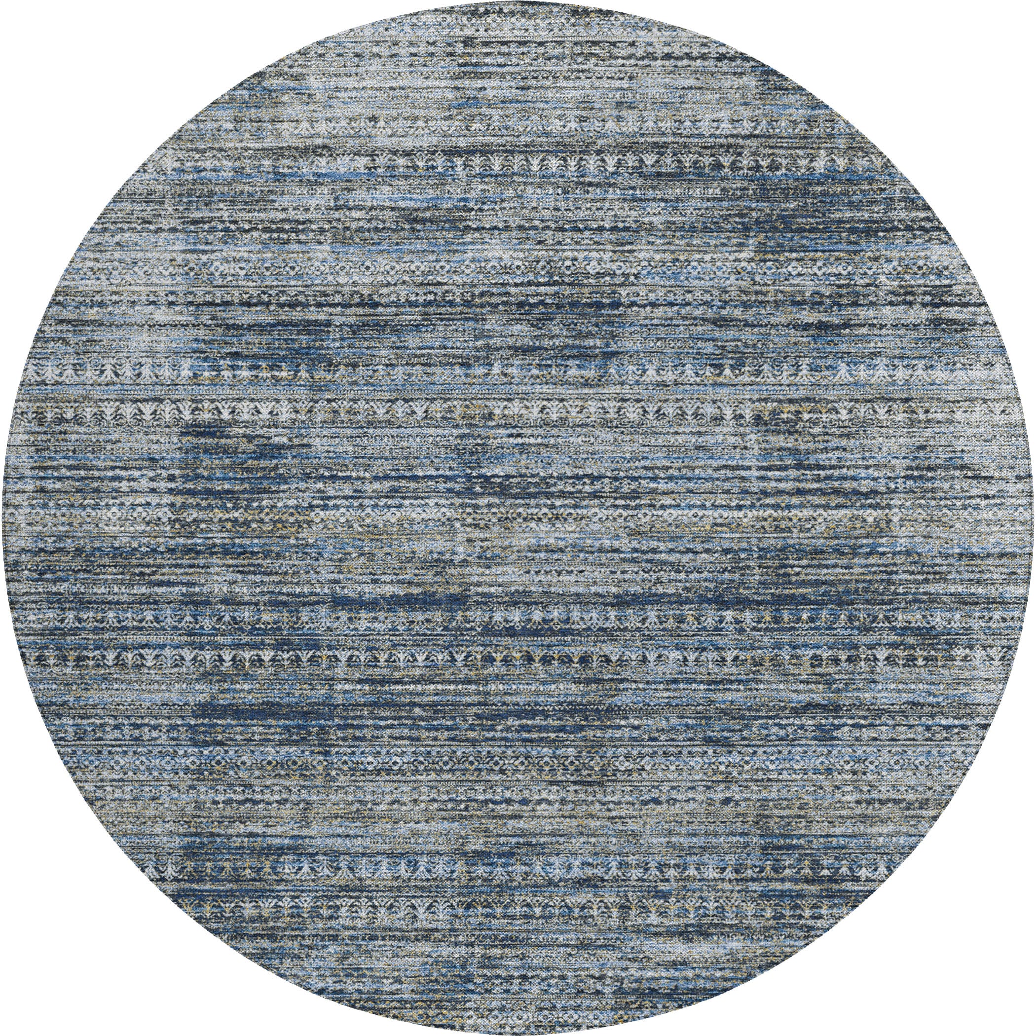 Luxury Washable Indoor/Outdoor transitional SL3 Denim Blue Rug 8' x 8' #shape_Round
