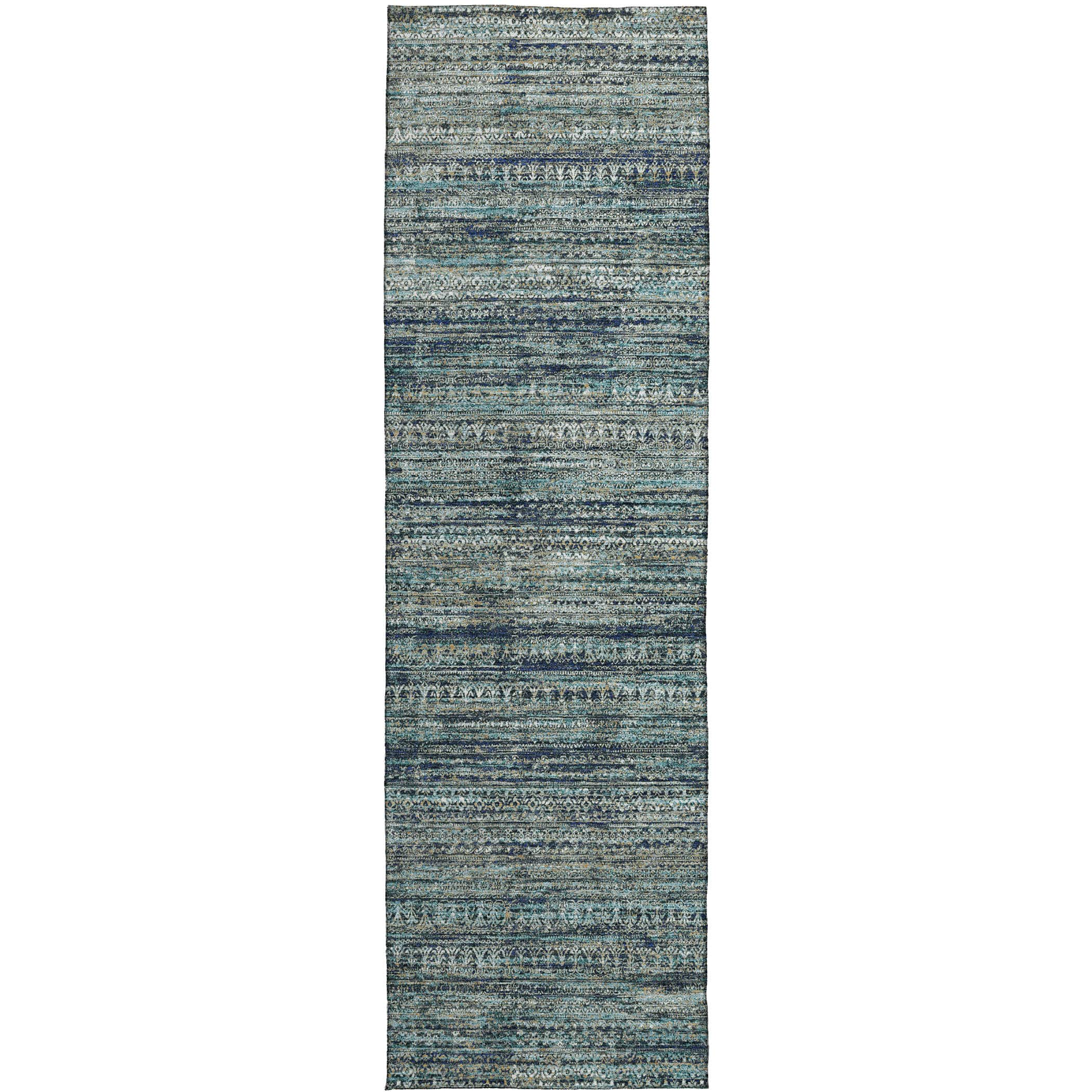 Luxury Washable Indoor/Outdoor transitional SL3 Teal Rug 2'3" x 7'6" #shape_Runner