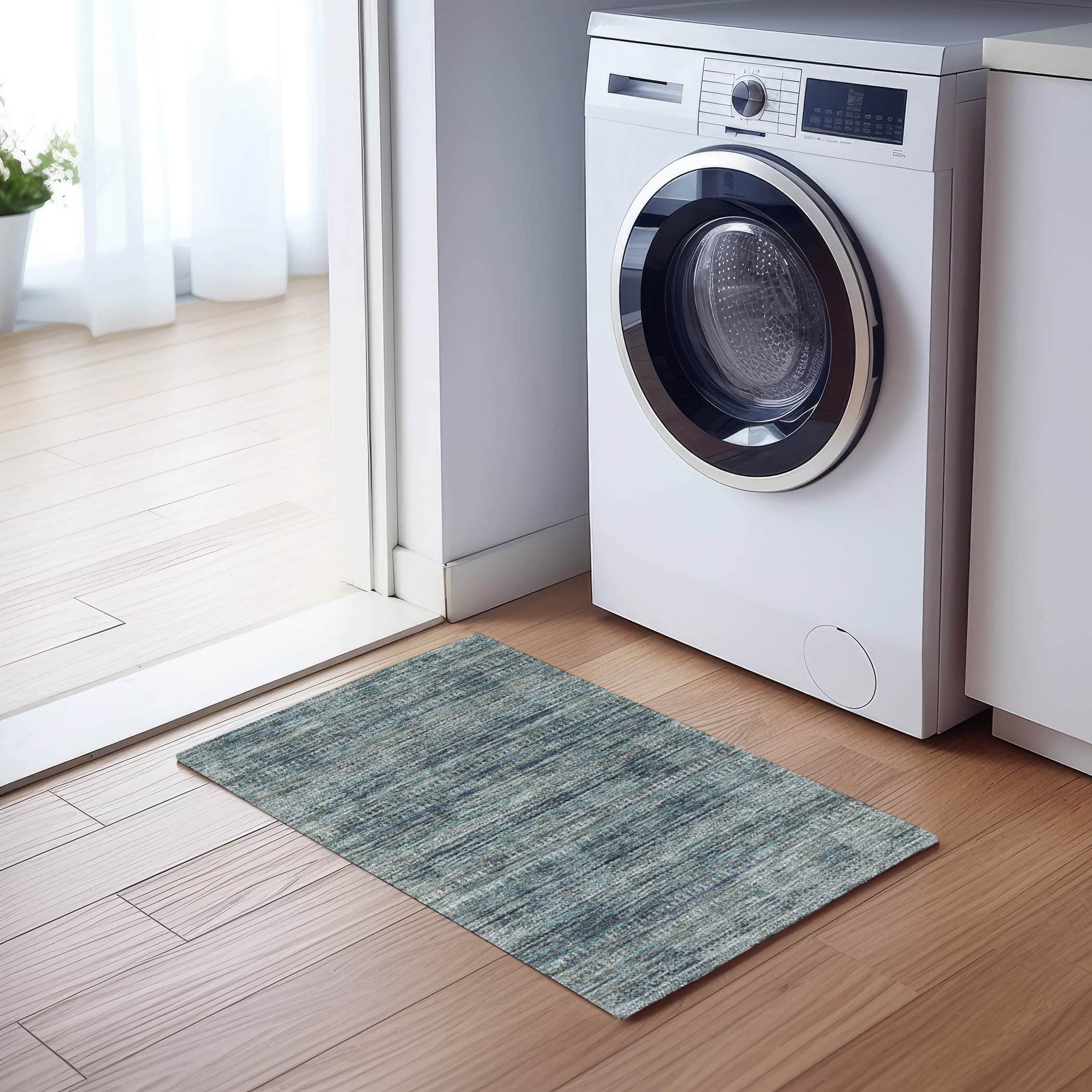 Luxury Washable Indoor/Outdoor transitional SL3 Teal Rug 1'8" x 2'6" #shape_Rectangle