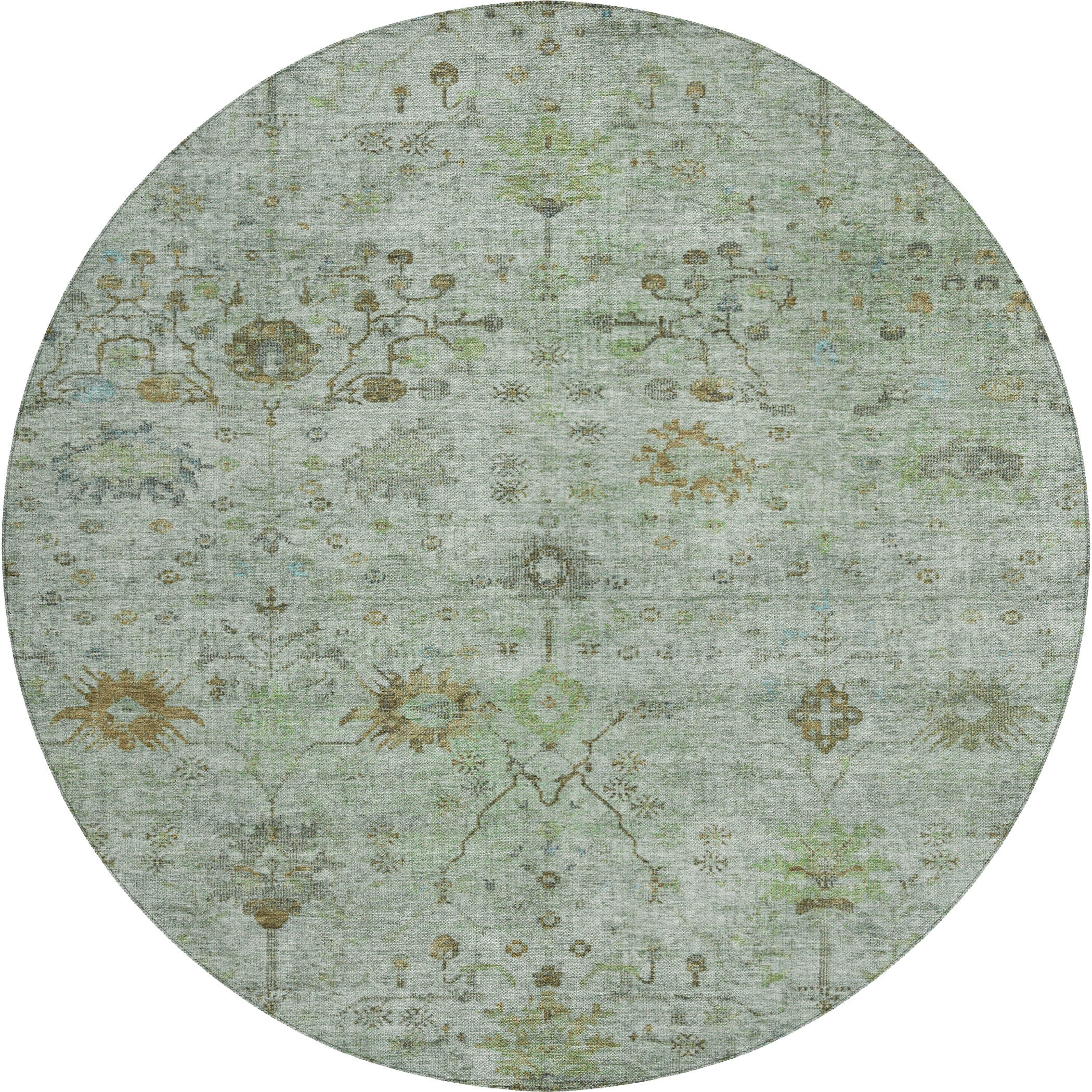 Luxury Washable Indoor/Outdoor traditional SL4 Aloe Green Rug 8' x 8' #shape_Round