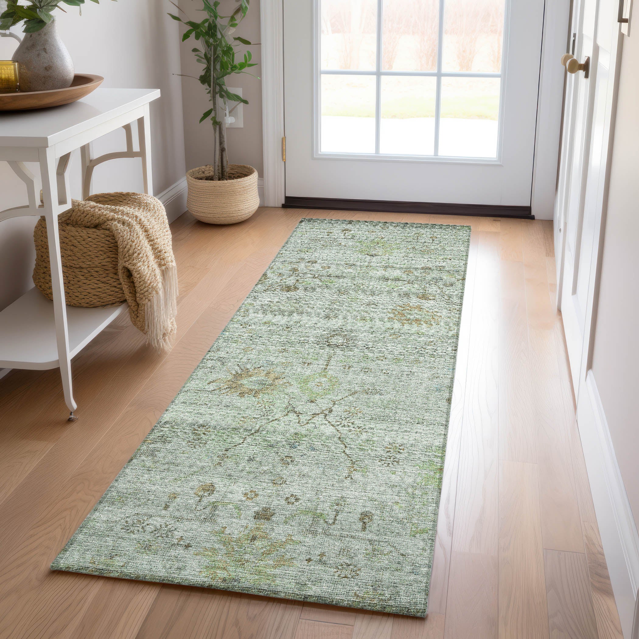 Luxury Washable Indoor/Outdoor traditional SL4 Aloe Green Rug 2'3" x 7'6" #shape_Runner