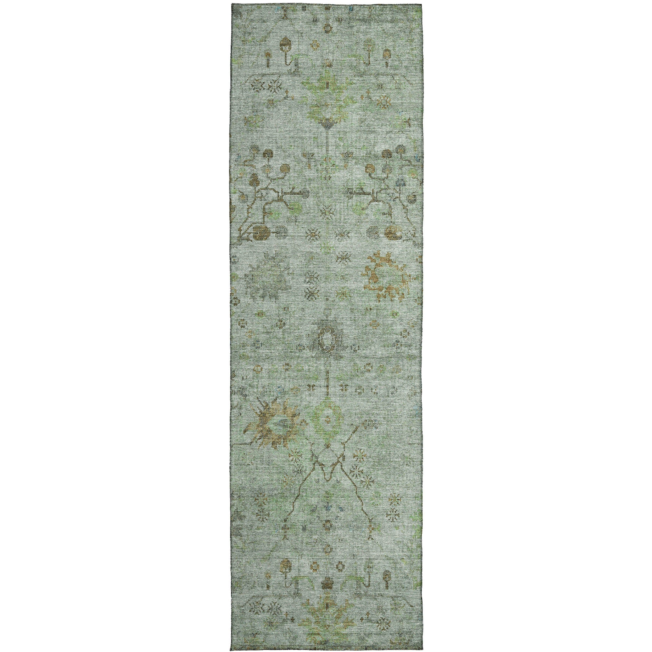 Luxury Washable Indoor/Outdoor traditional SL4 Aloe Green Rug 2'3" x 7'6" #shape_Runner