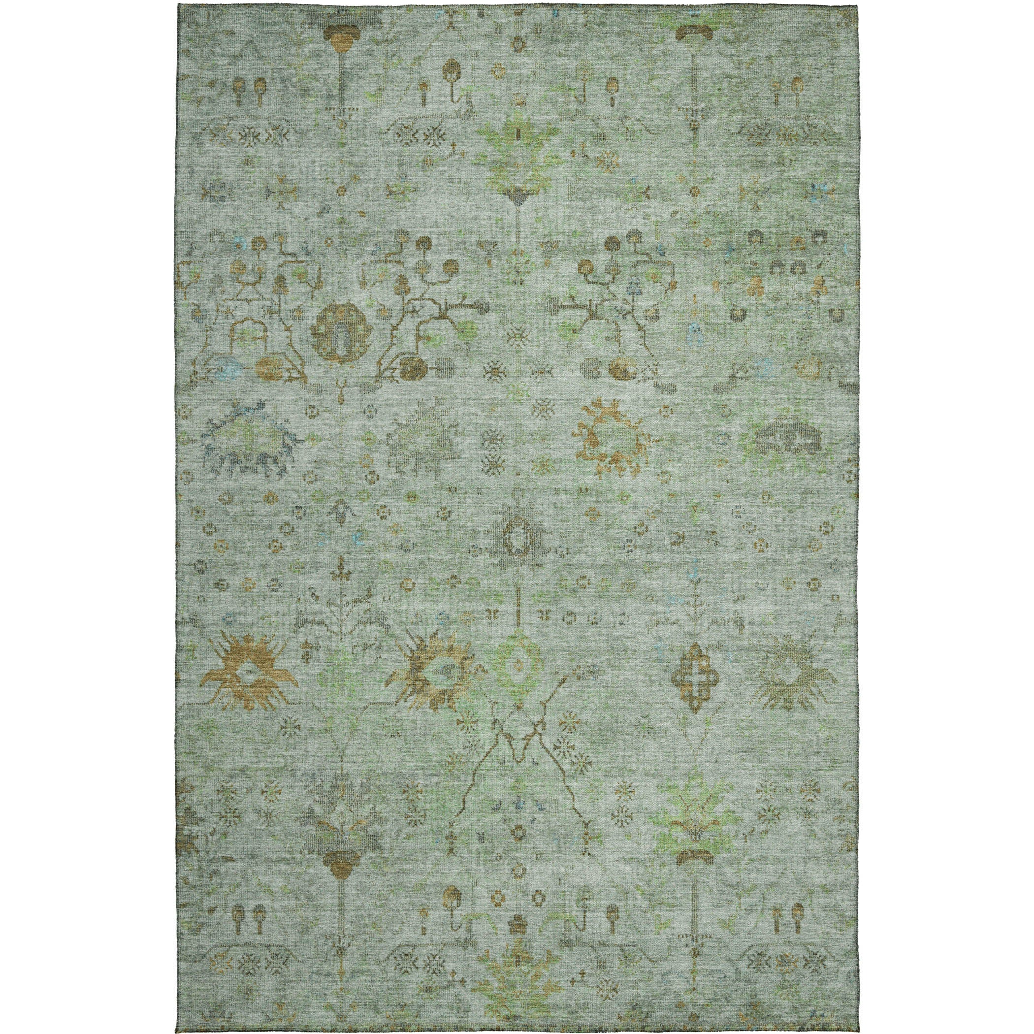Luxury Washable Indoor/Outdoor traditional SL4 Aloe Green Rug 2'6" x 3'10" #shape_Rectangle