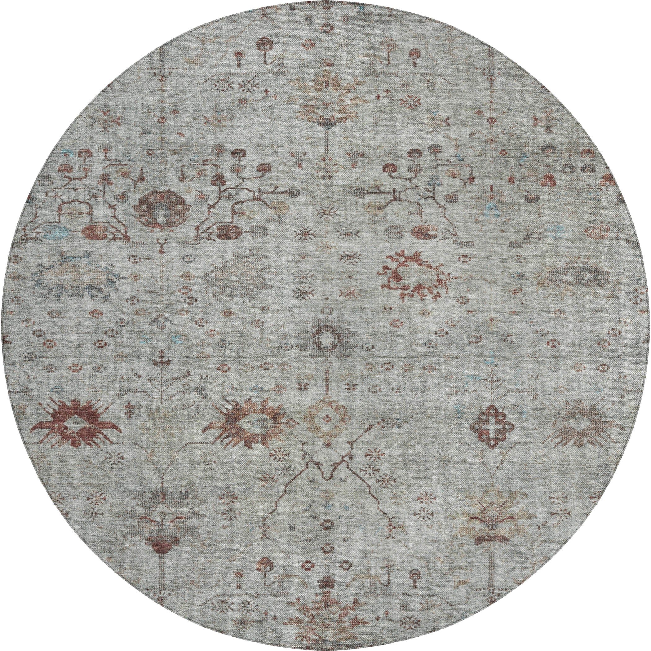 Luxury Washable Indoor/Outdoor traditional SL4 Gray Rug 8' x 8' #shape_Round
