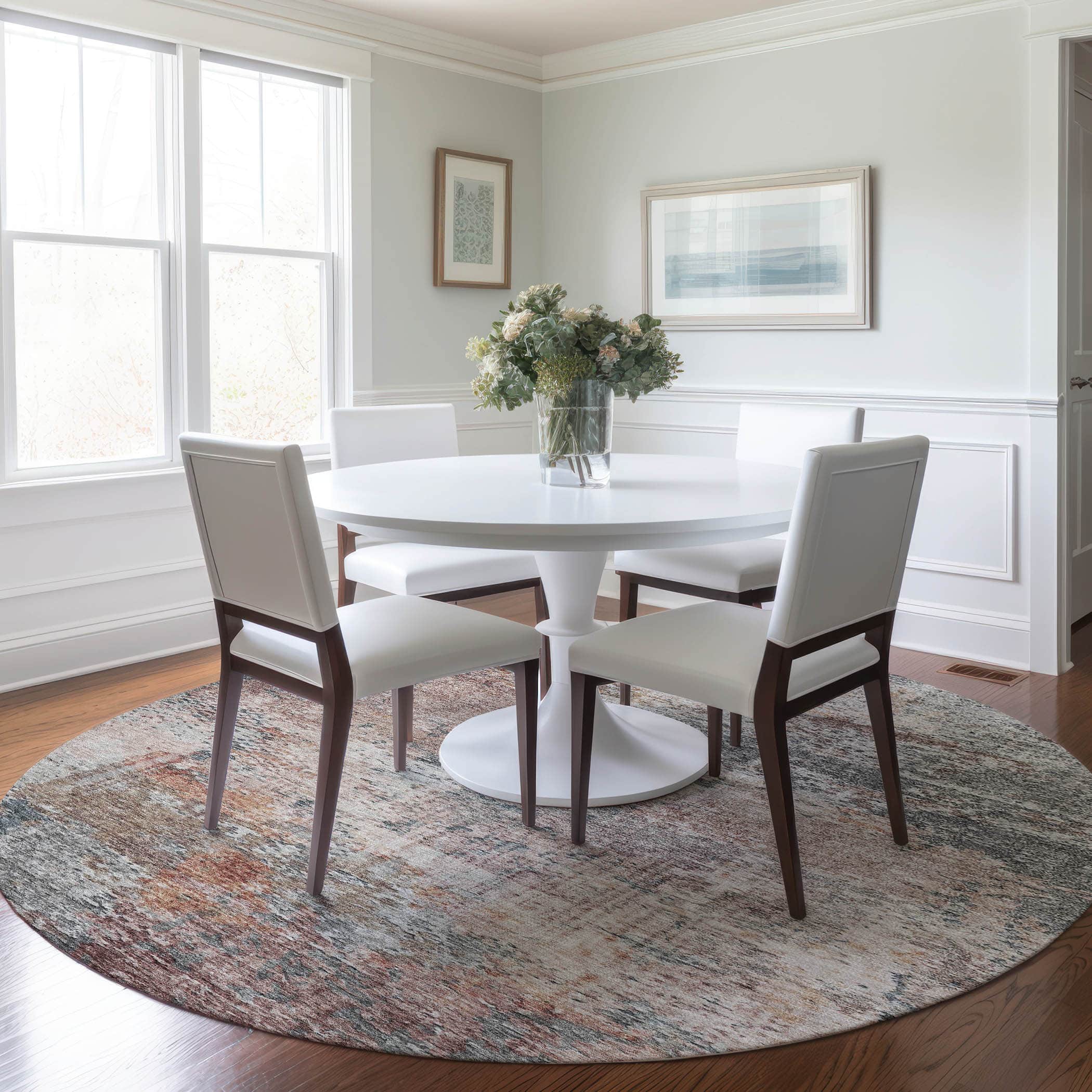 Luxury Washable Indoor/Outdoor transitional SL5 Gray Rug 8' x 8' #shape_Round
