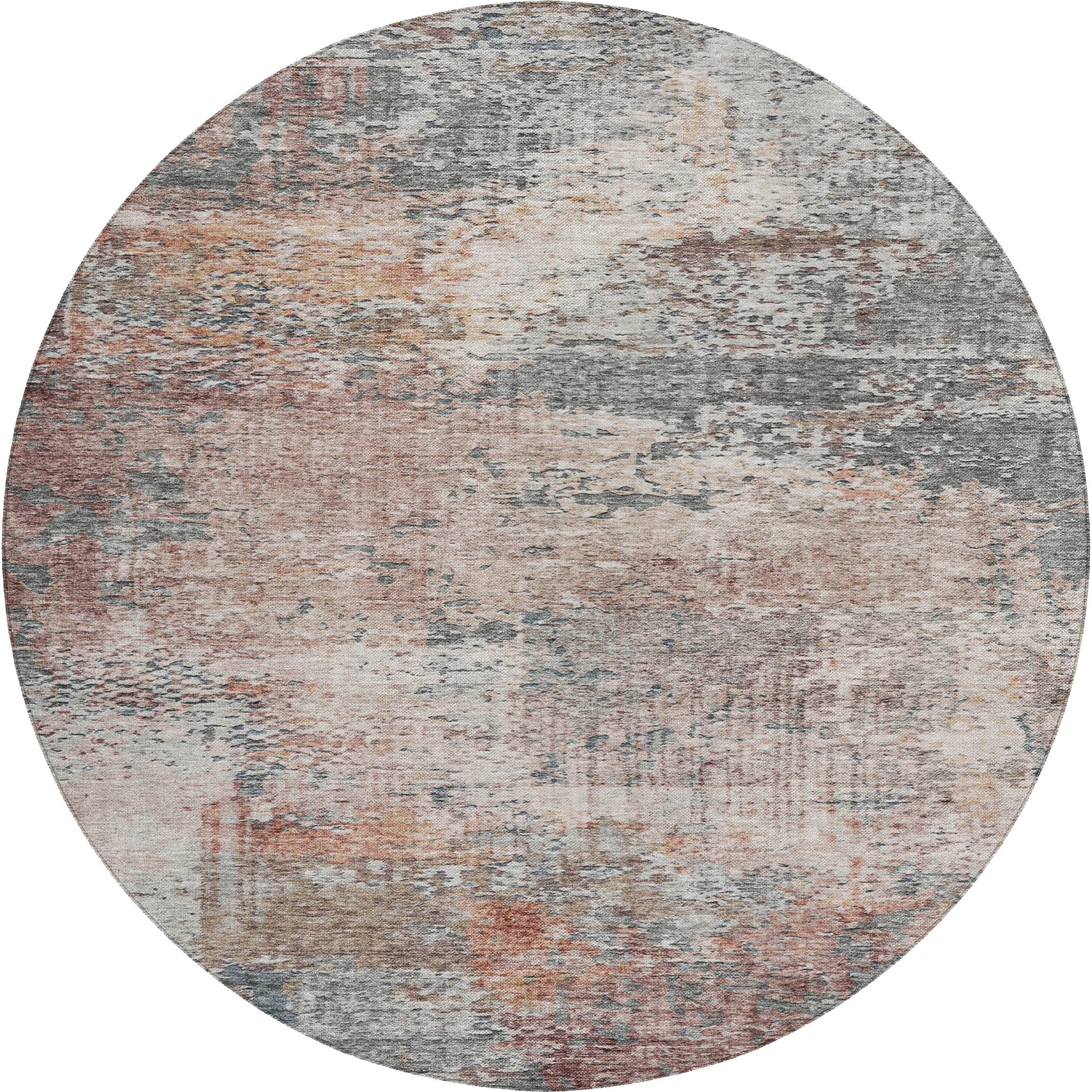Luxury Washable Indoor/Outdoor transitional SL5 Gray Rug 8' x 8' #shape_Round
