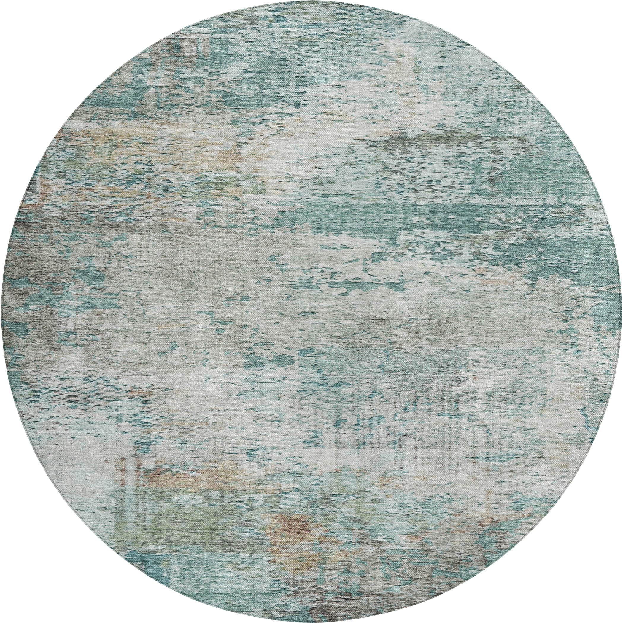Luxury Washable Indoor/Outdoor transitional SL5 Teal Rug 8' x 8' #shape_Round
