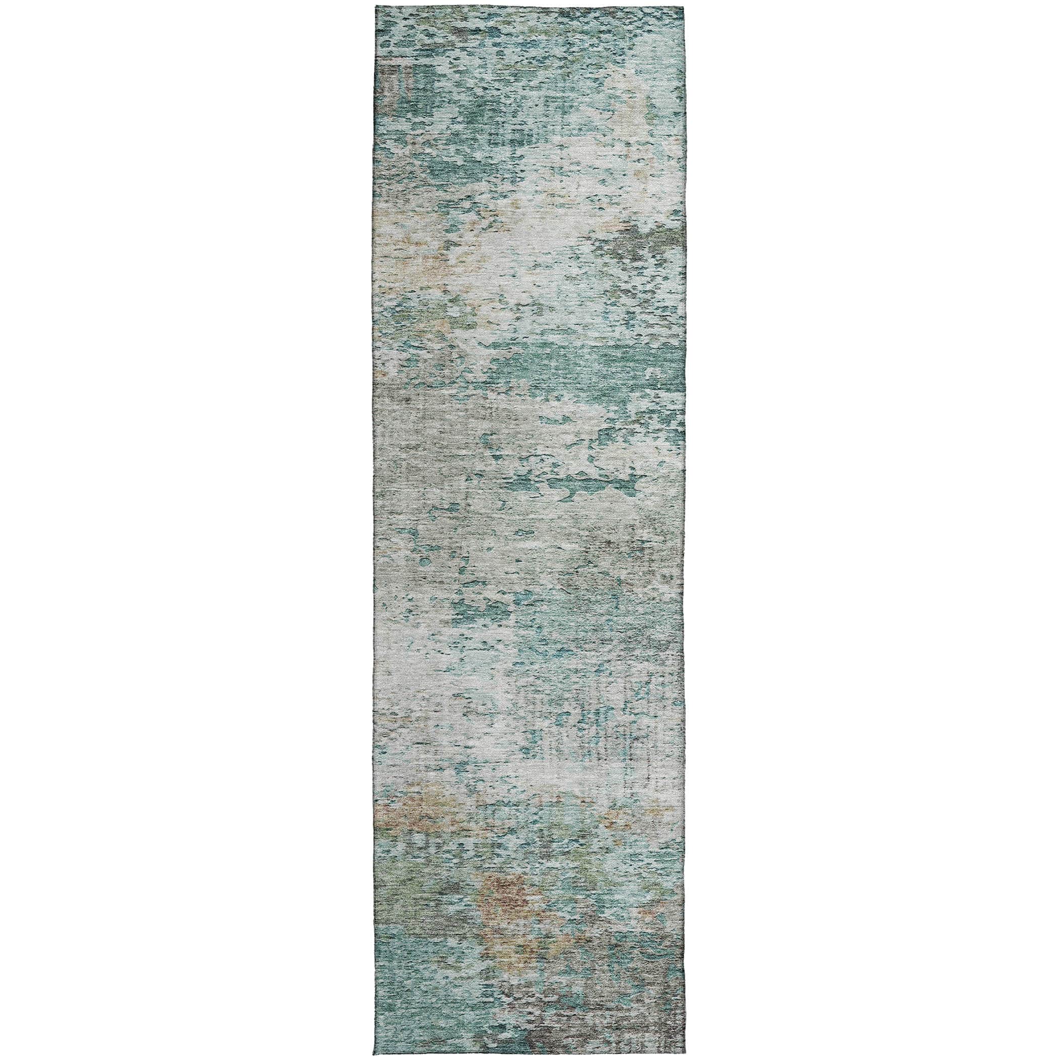 Luxury Washable Indoor/Outdoor transitional SL5 Teal Rug 2'3" x 7'6" #shape_Runner