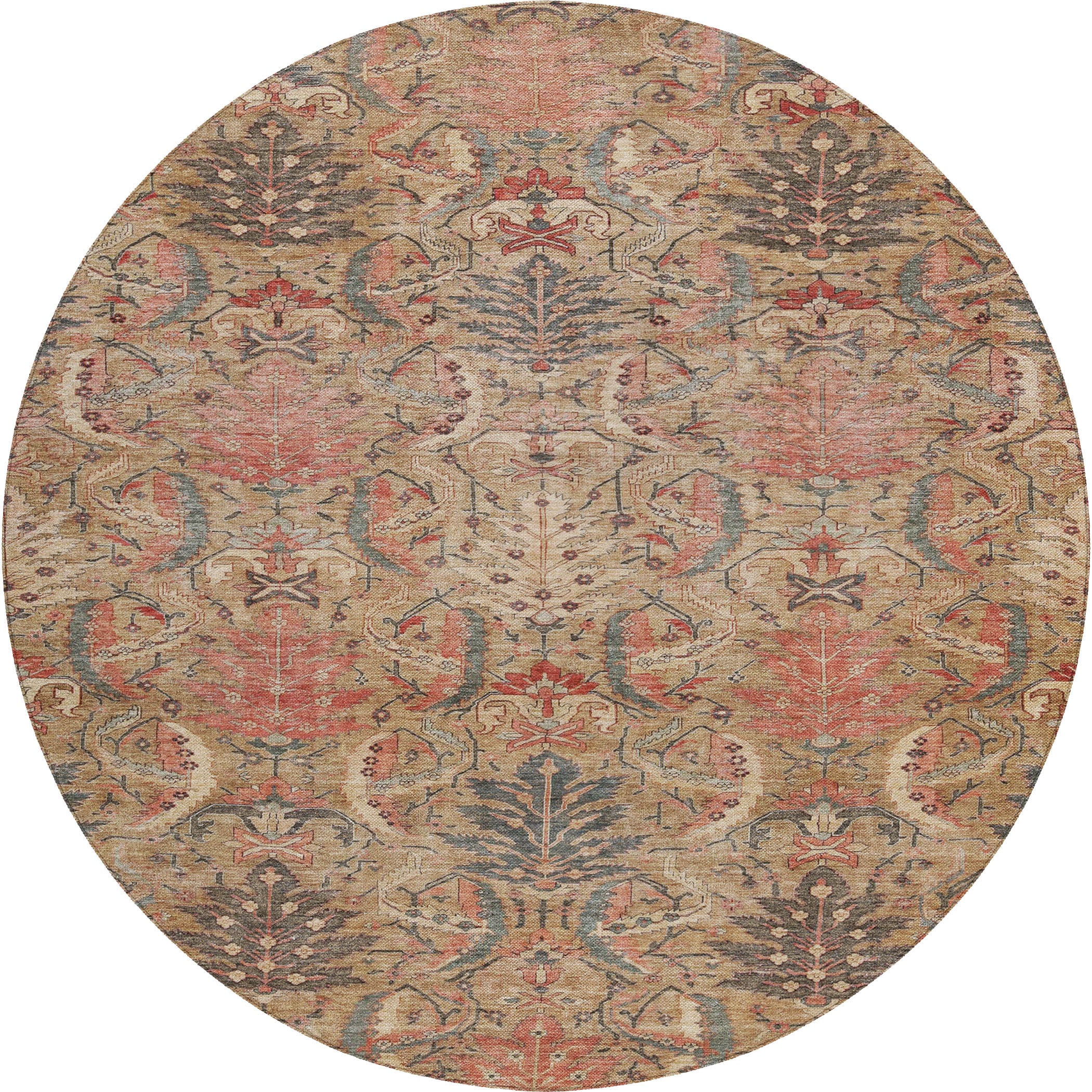 Luxury Washable Indoor/Outdoor transitional SL7 Tan Brown Rug 8' x 8' #shape_Round