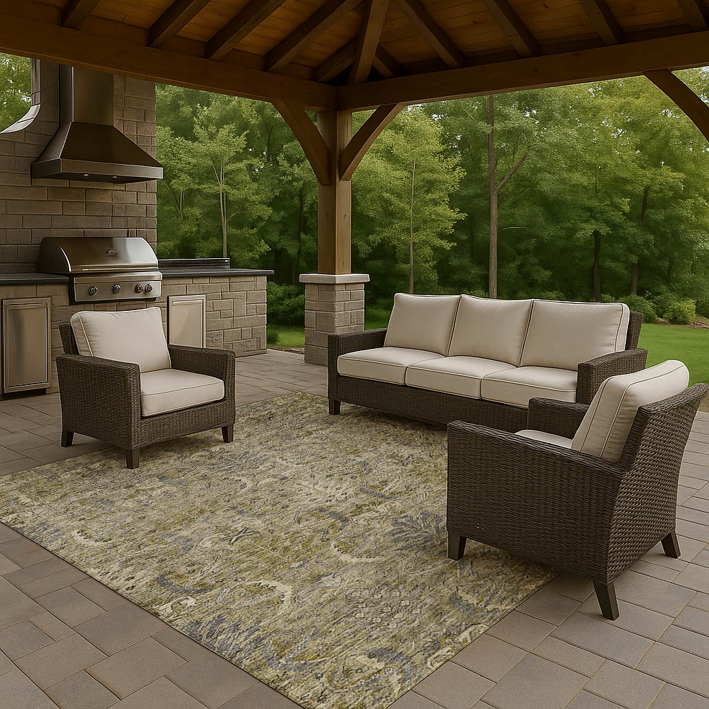 Luxury Washable Indoor/Outdoor transitional SL7 Taupe Brown Rug 2'6" x 3'10" #shape_Rectangle