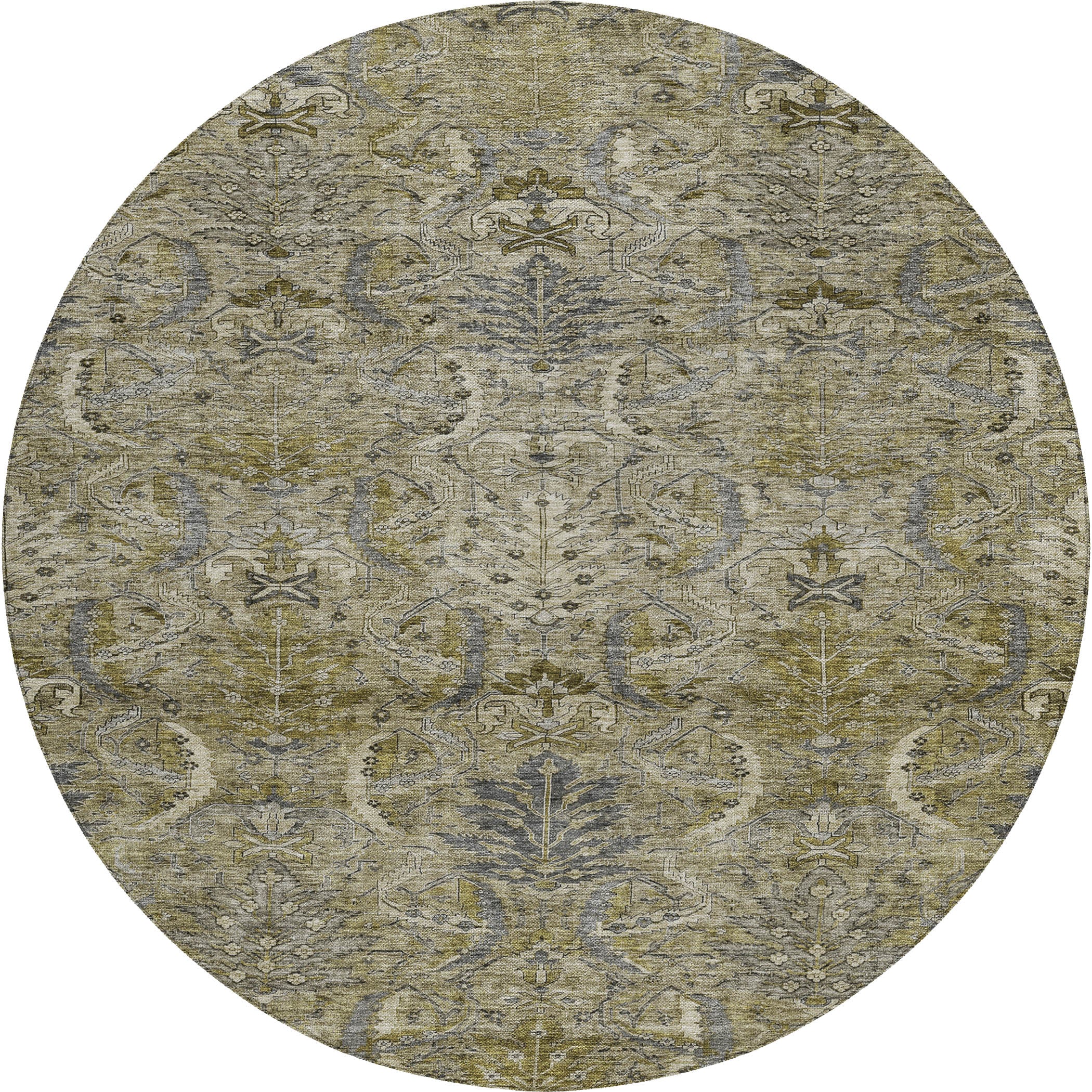 Luxury Washable Indoor/Outdoor transitional SL7 Taupe Brown Rug 8' x 8' #shape_Round