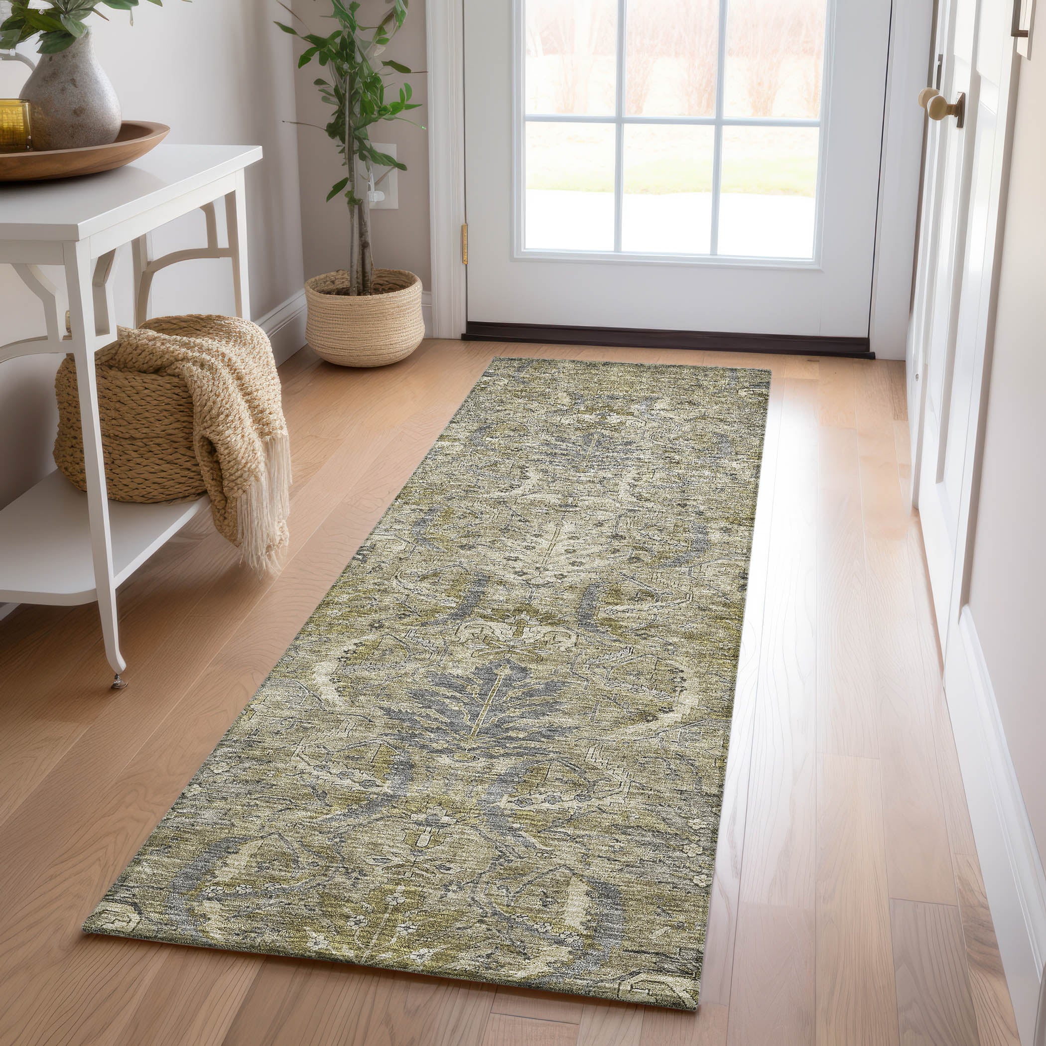 Luxury Washable Indoor/Outdoor transitional SL7 Taupe Brown Rug 2'3" x 7'6" #shape_Runner