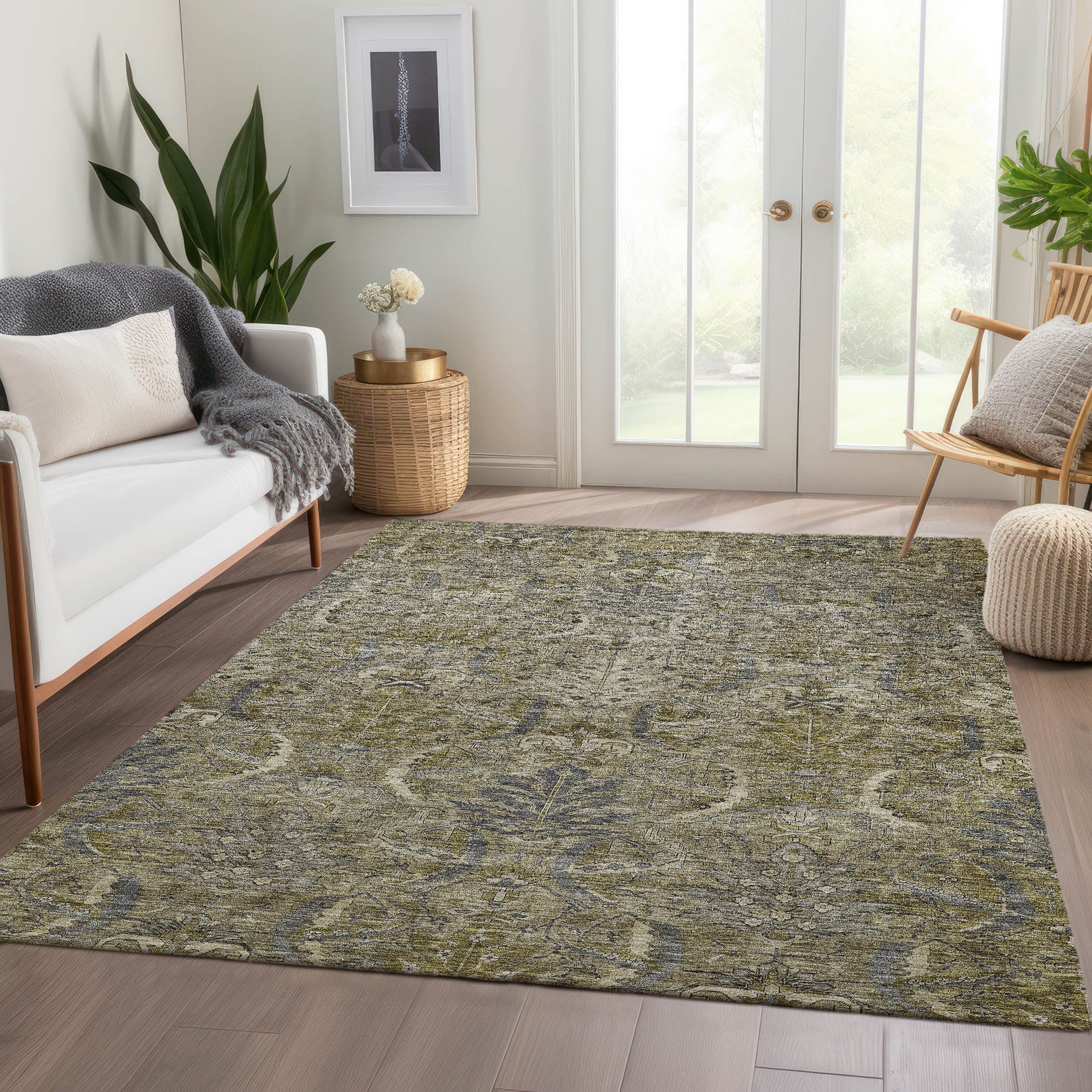 Luxury Washable Indoor/Outdoor transitional SL7 Taupe Brown Rug 2'6" x 3'10" #shape_Rectangle