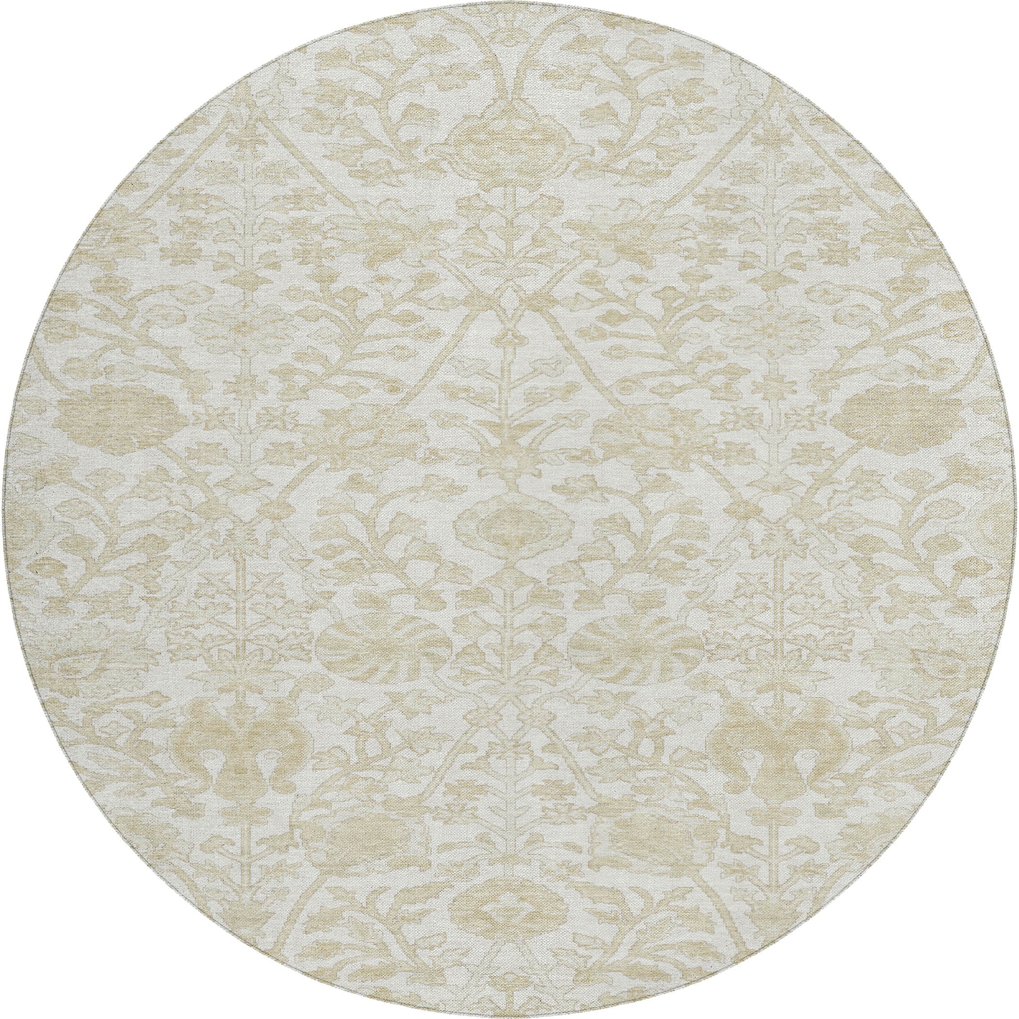 Luxury Washable Indoor/Outdoor transitional SL8 Ivory Rug 8' x 8' #shape_Round