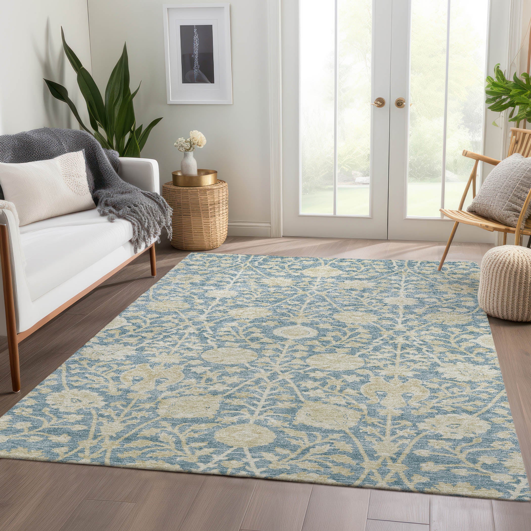 Luxury Washable Indoor/Outdoor transitional SL8 Sky Blue Rug 2'6" x 3'10" #shape_Rectangle