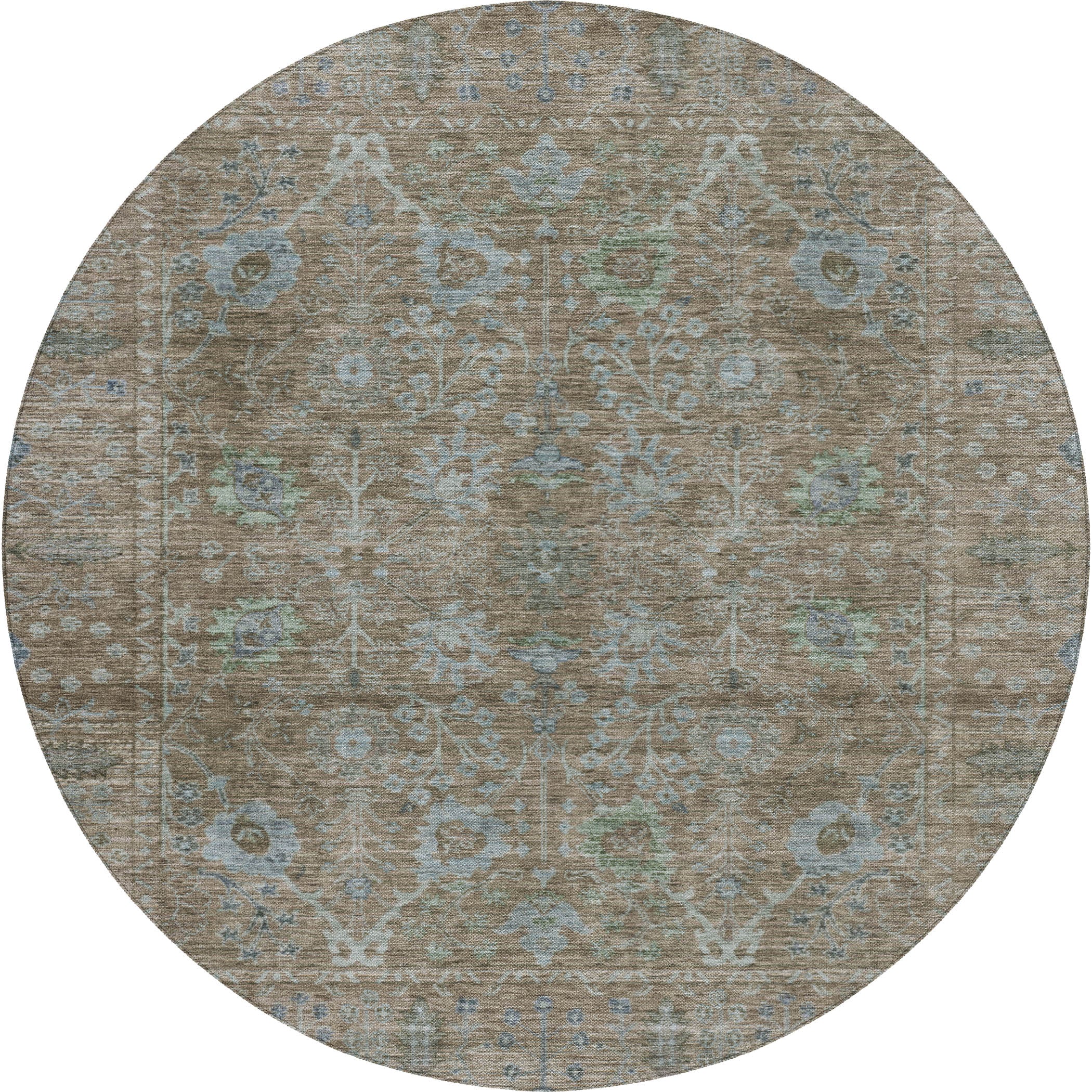 Luxury Washable Indoor/Outdoor traditional SL9 Brown Rug 8' x 8' #shape_Round