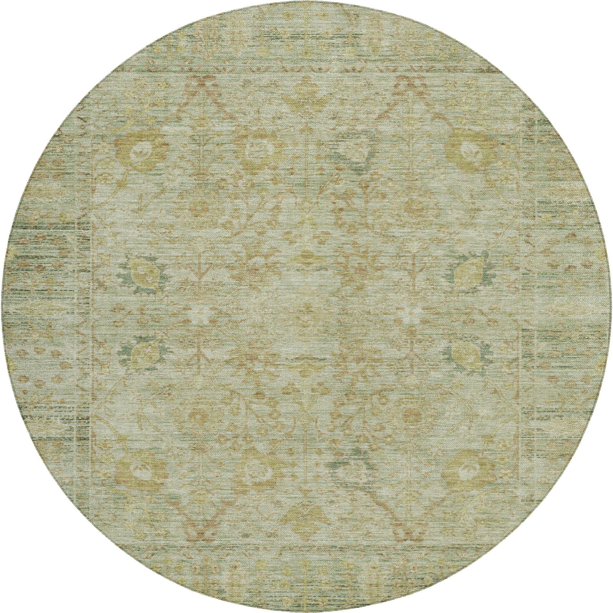 Luxury Washable Indoor/Outdoor traditional SL9 Sage Green Rug 8' x 8' #shape_Round