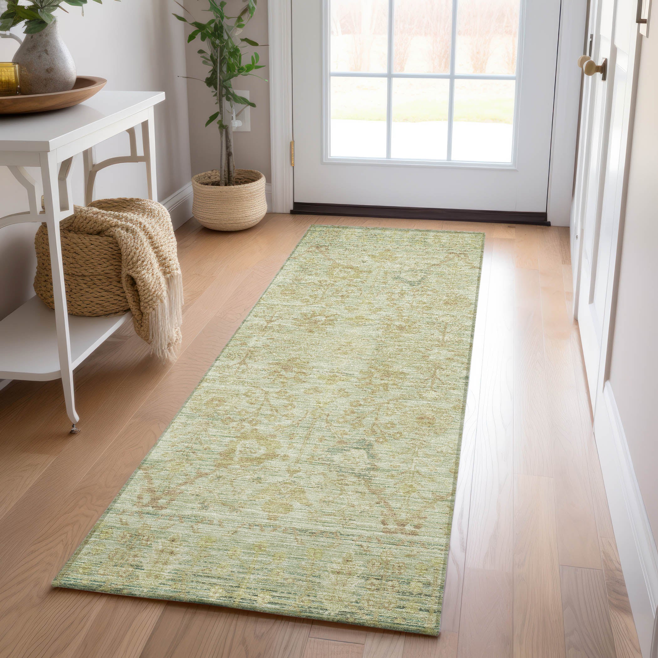 Luxury Washable Indoor/Outdoor traditional SL9 Sage Green Rug 2'3" x 7'6" #shape_Runner