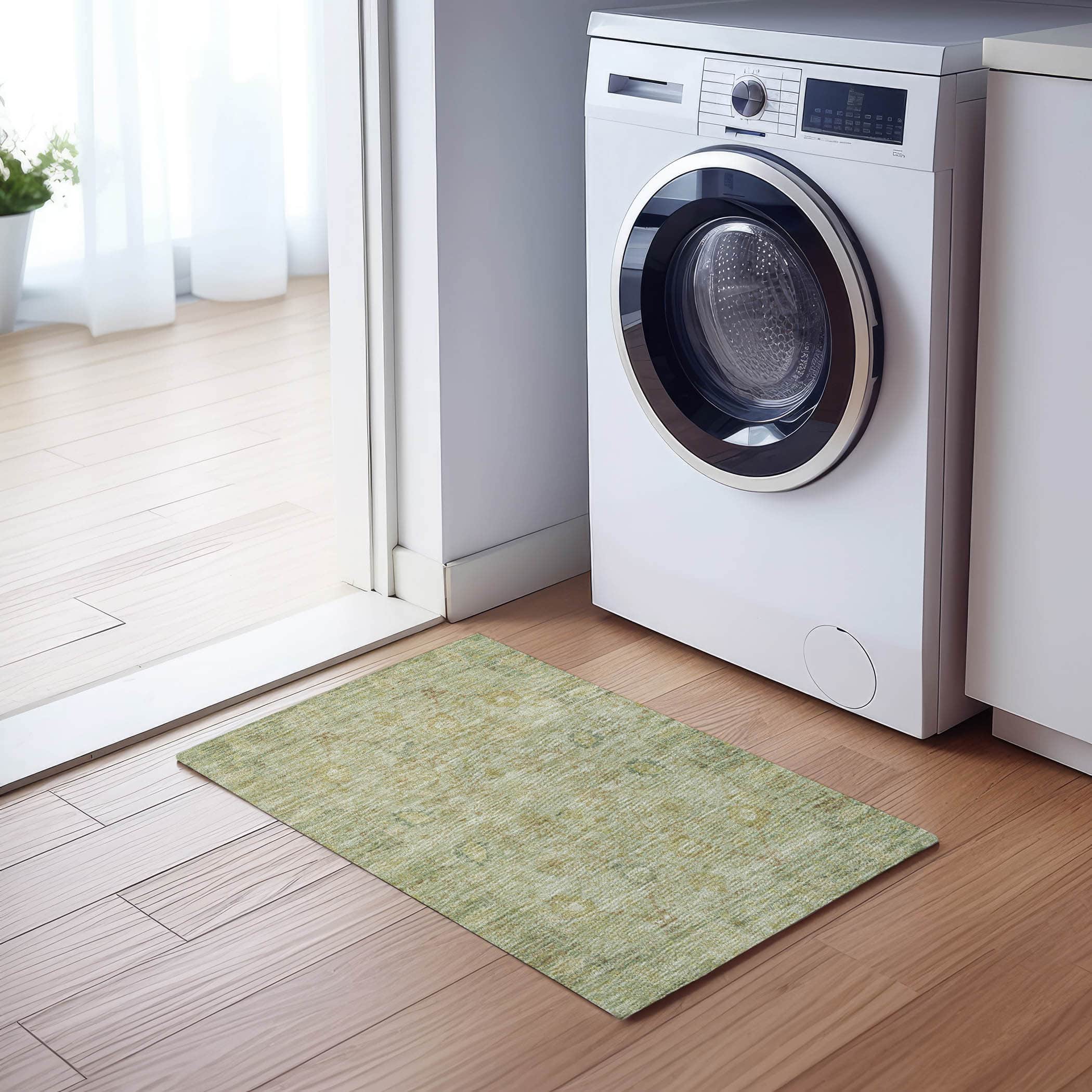 Luxury Washable Indoor/Outdoor traditional SL9 Sage Green Rug 1'8" x 2'6" #shape_Rectangle