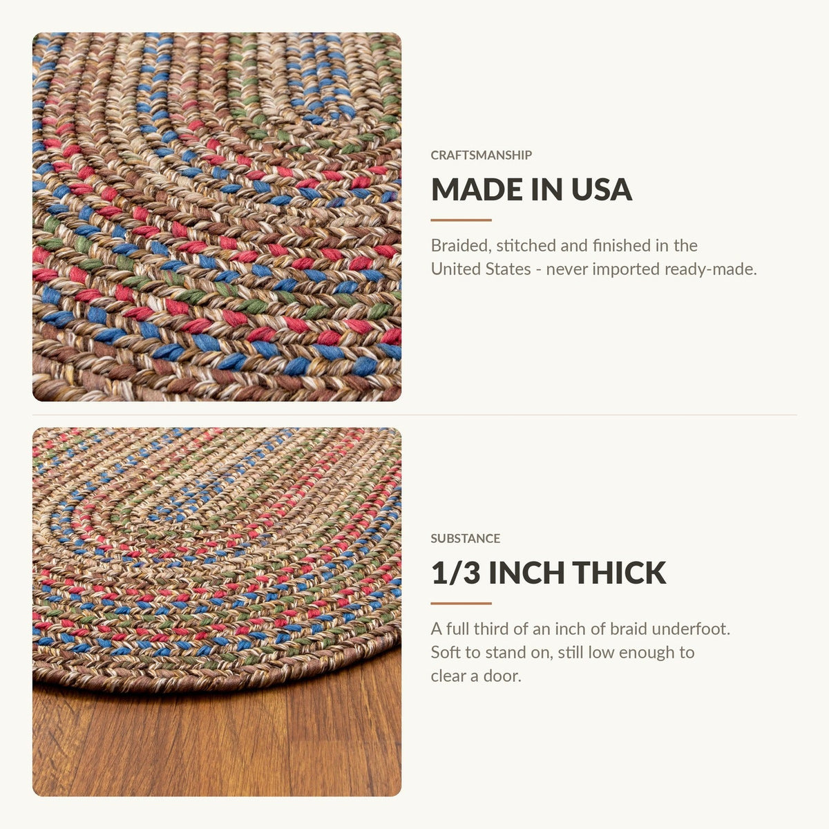 Made in USA and 1/3 inch thick - Portsmouth braided rug features