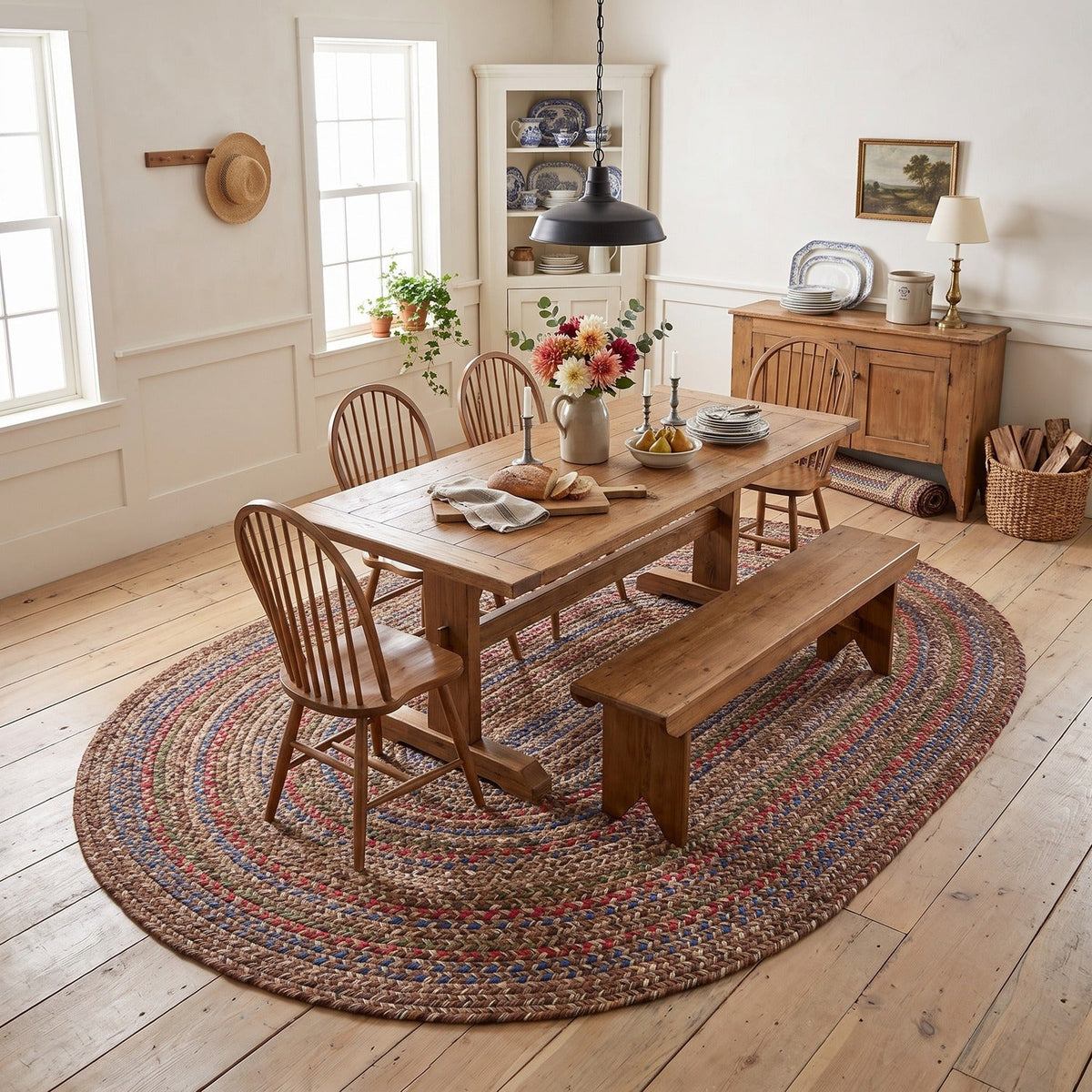 Brown Portsmouth braided rug, 8x10 oval, in a farmhouse dining room #Size_8' x 10' Oval