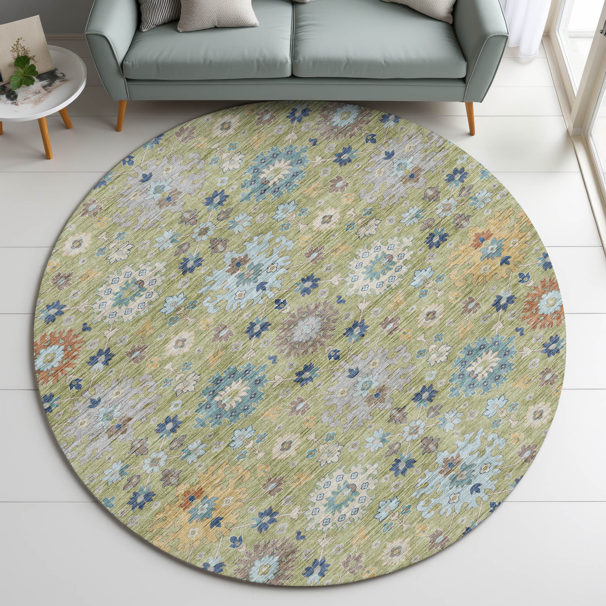 Indoor/Outdoor Traditional SR3 Aloe Green Rug 8' x 8' #shape_Round
