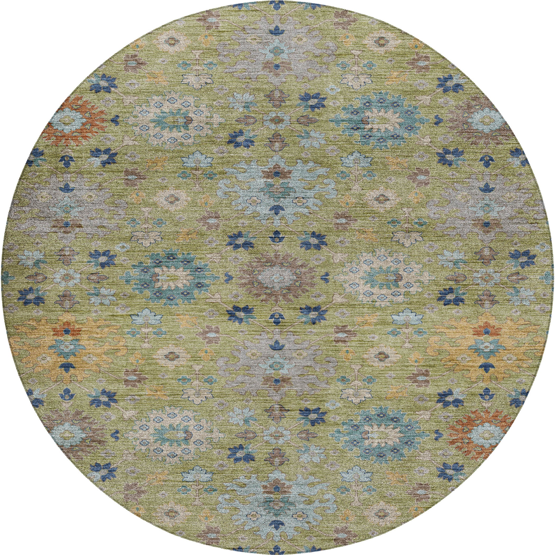 Indoor/Outdoor Traditional SR3 Aloe Green Rug 8' x 8' #shape_Round